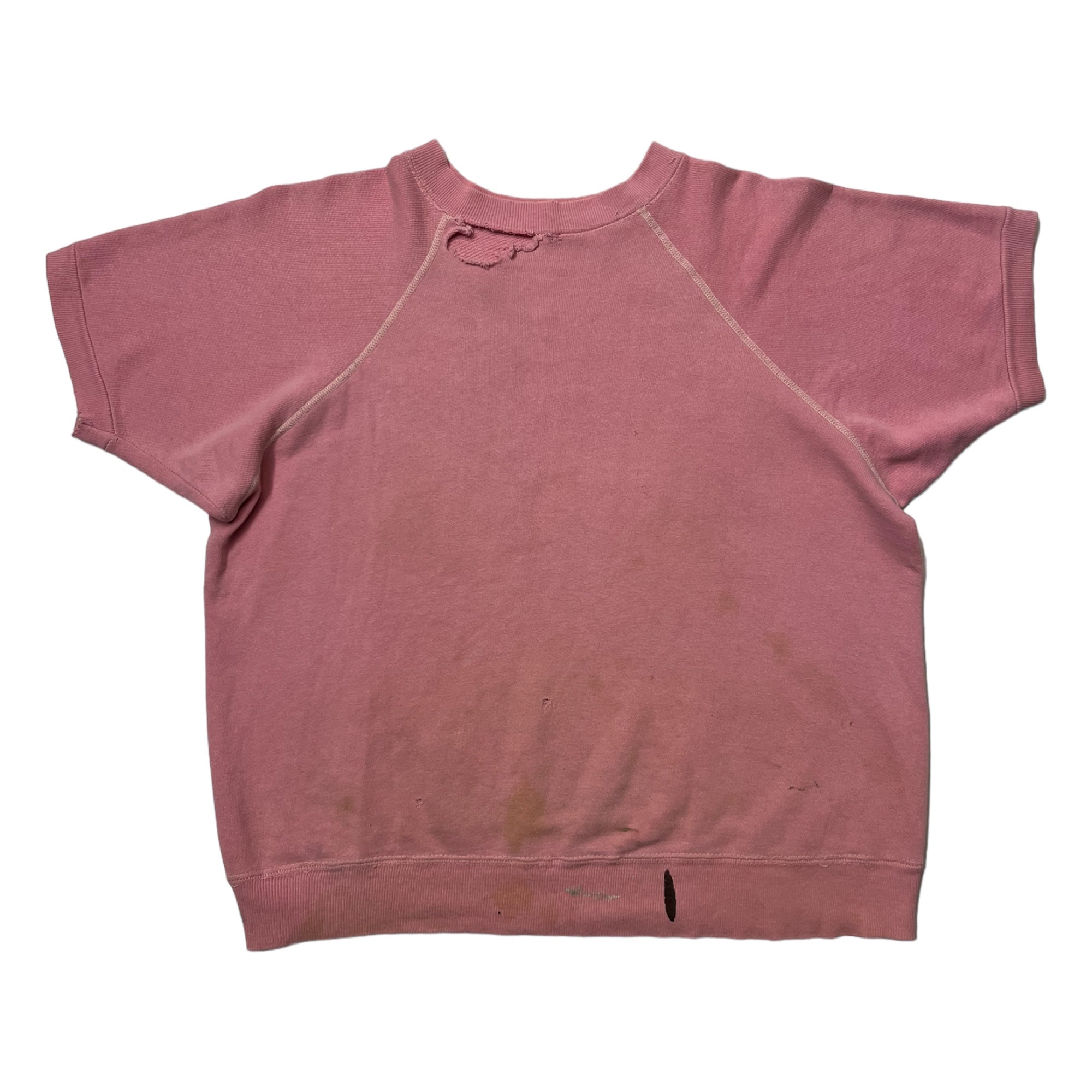 1970s Distressed Short-Sleeve Crewneck Sweatshirt - Dusty Pink - S/M