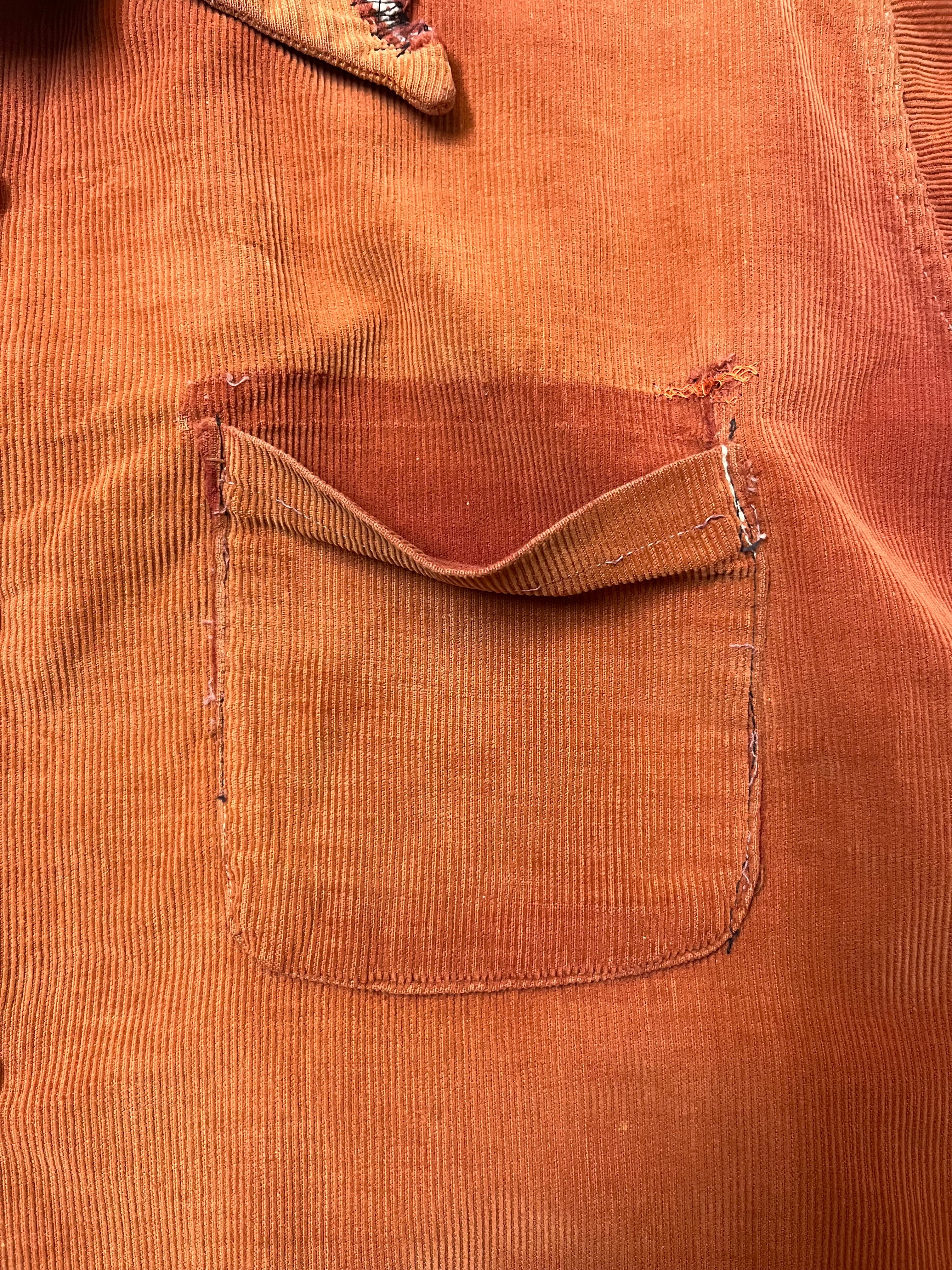 1950s Repaired Corduroy Shirt - Rust Orange - L