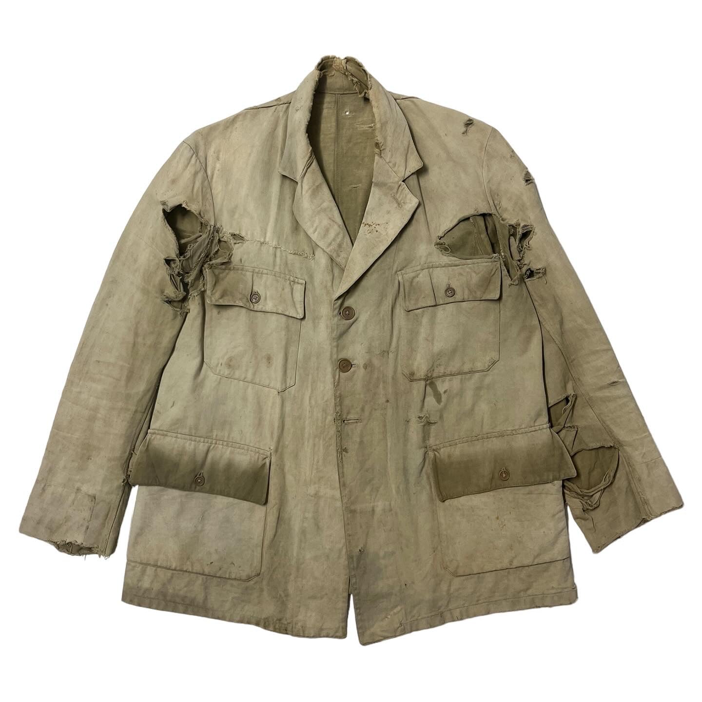 1910s/20s French Cotton/Linen Hunting Jacket - Faded Khaki - M