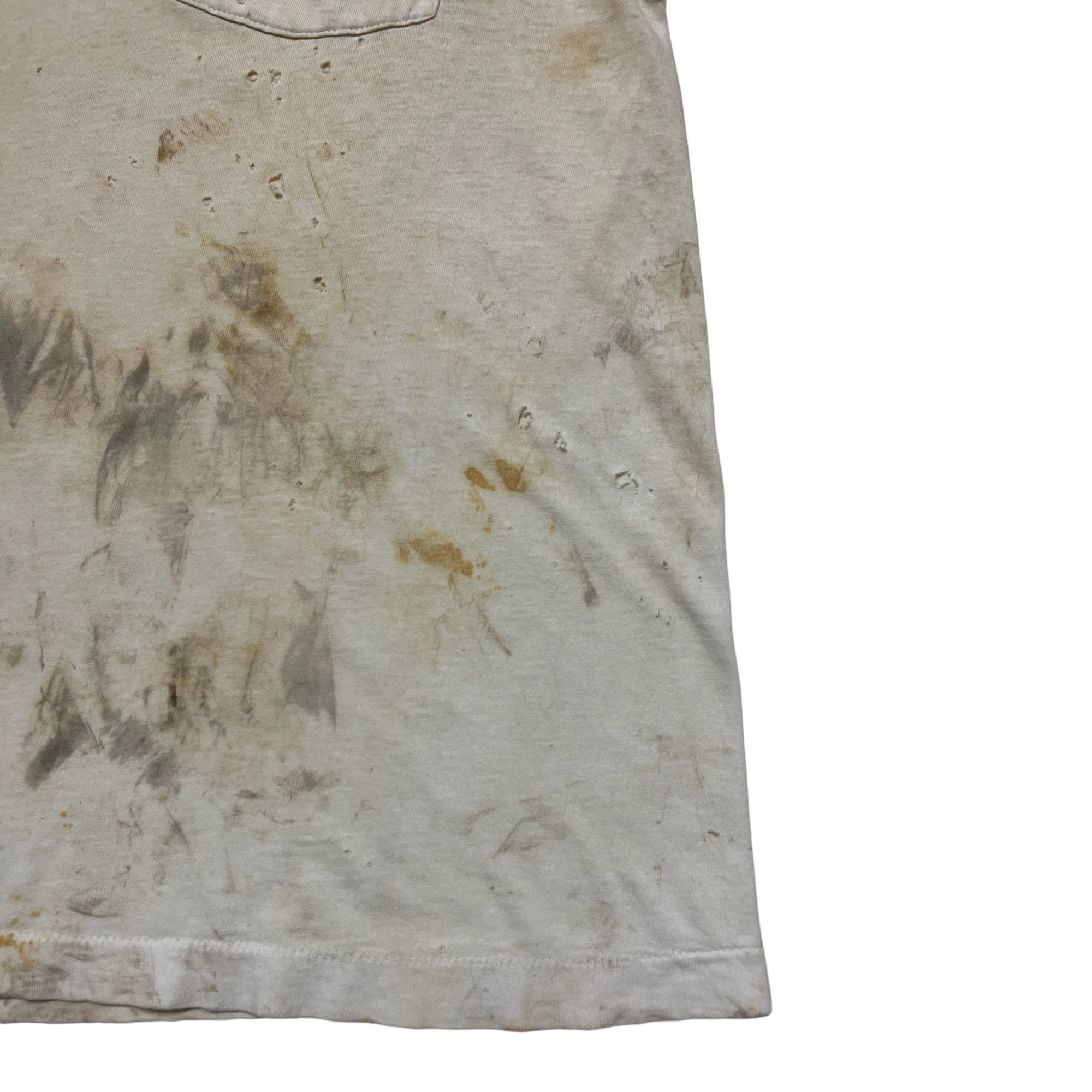 1970s Distressed Pocket T-Shirt - Stained/Aged White - M/L