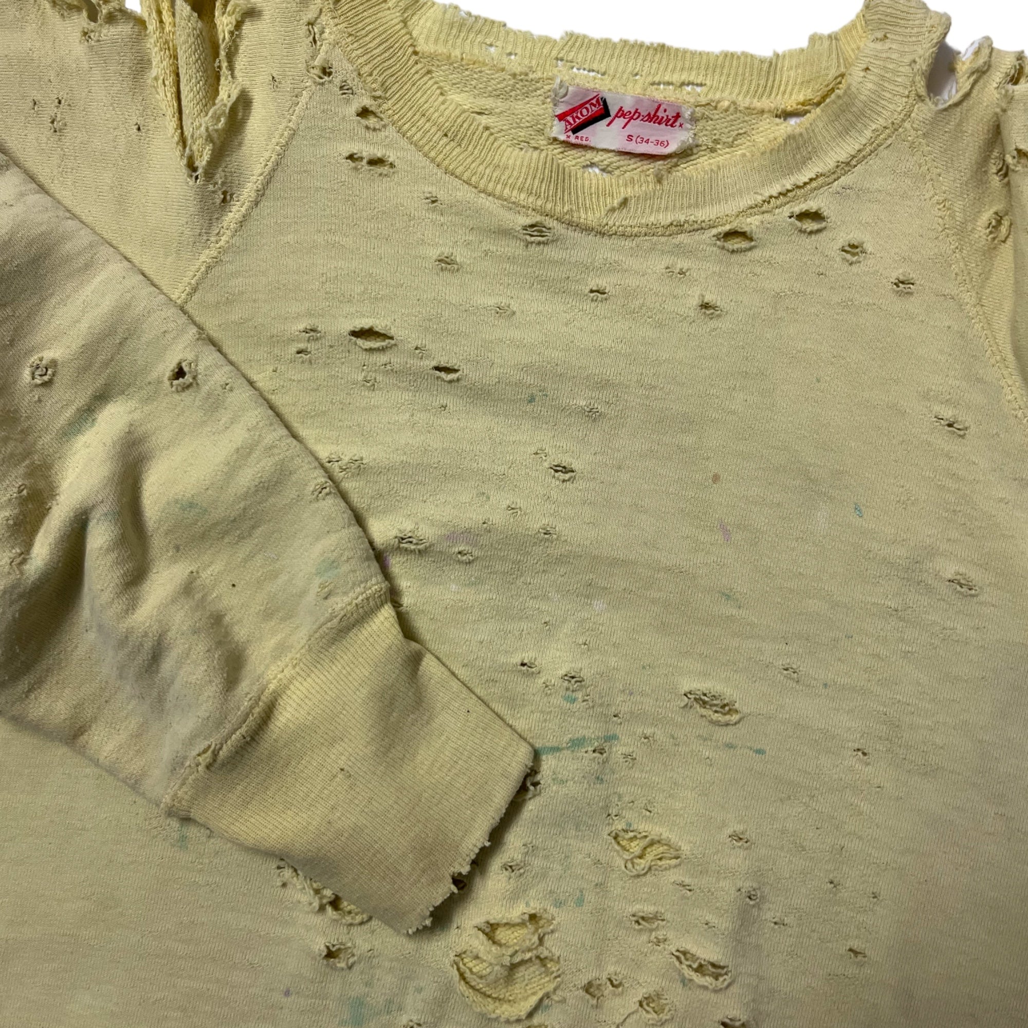 1950s Thrashed Akon Pepshirt Sweatshirt - Faded Butter Yellow - M/L