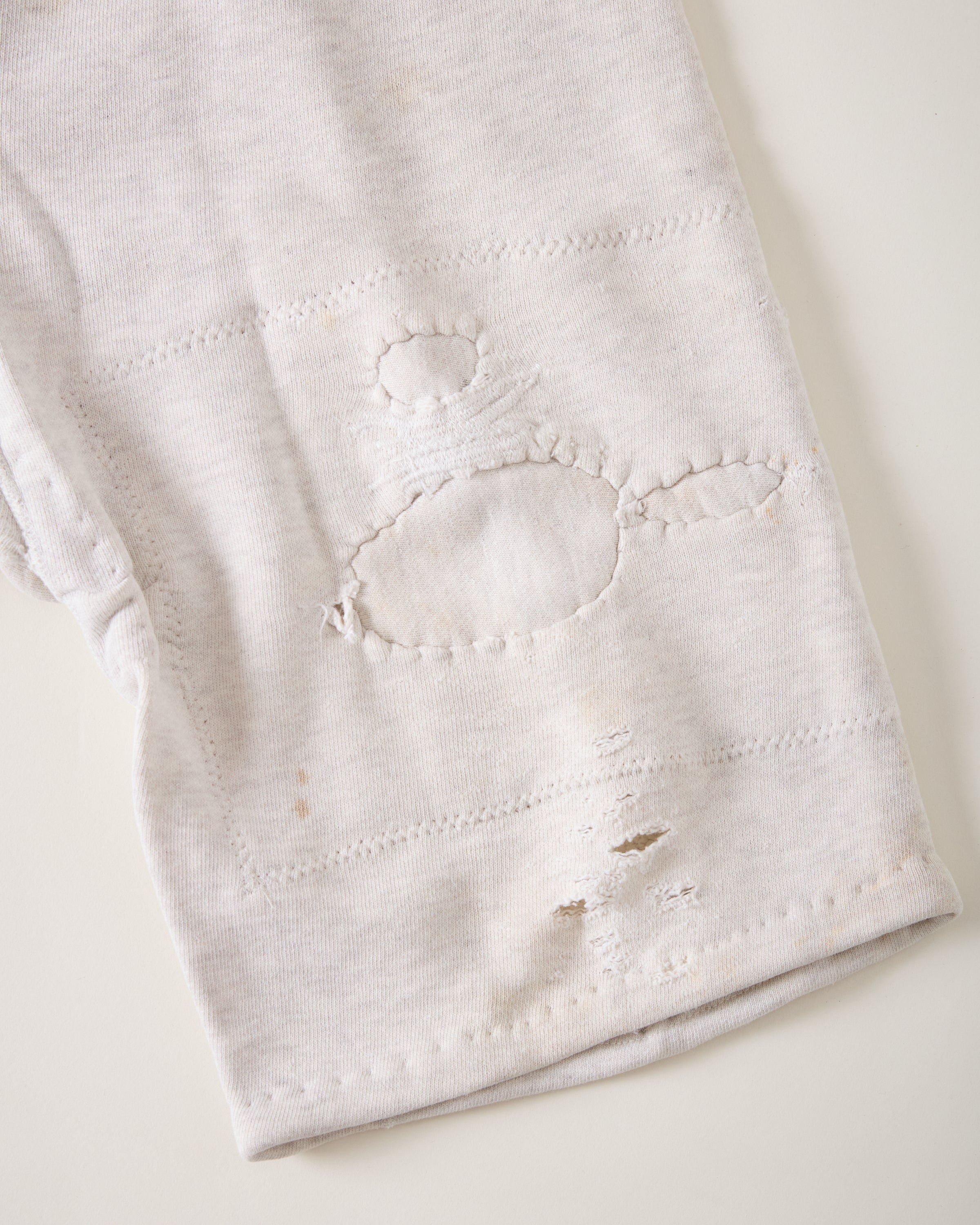 1950s Distressed & Repaired Sweat Shorts - Light Heather Grey - Accommodates 32-36 Waist
