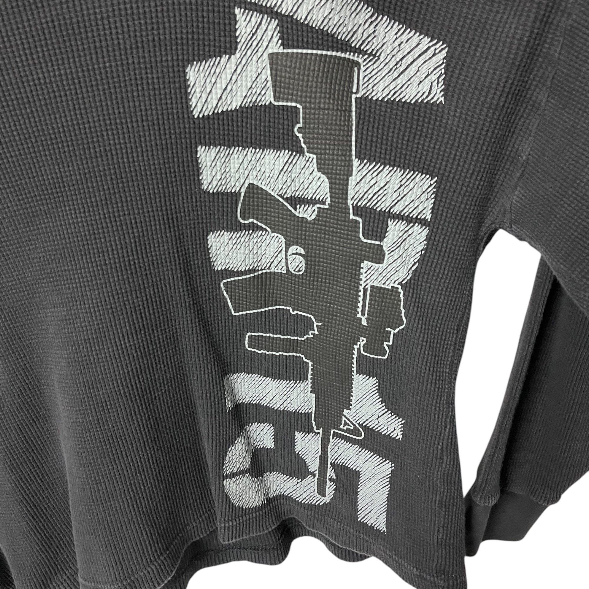 1990s AR15 Boxy Fit Waffle Thermal Longsleeve - Faded Black - S/M