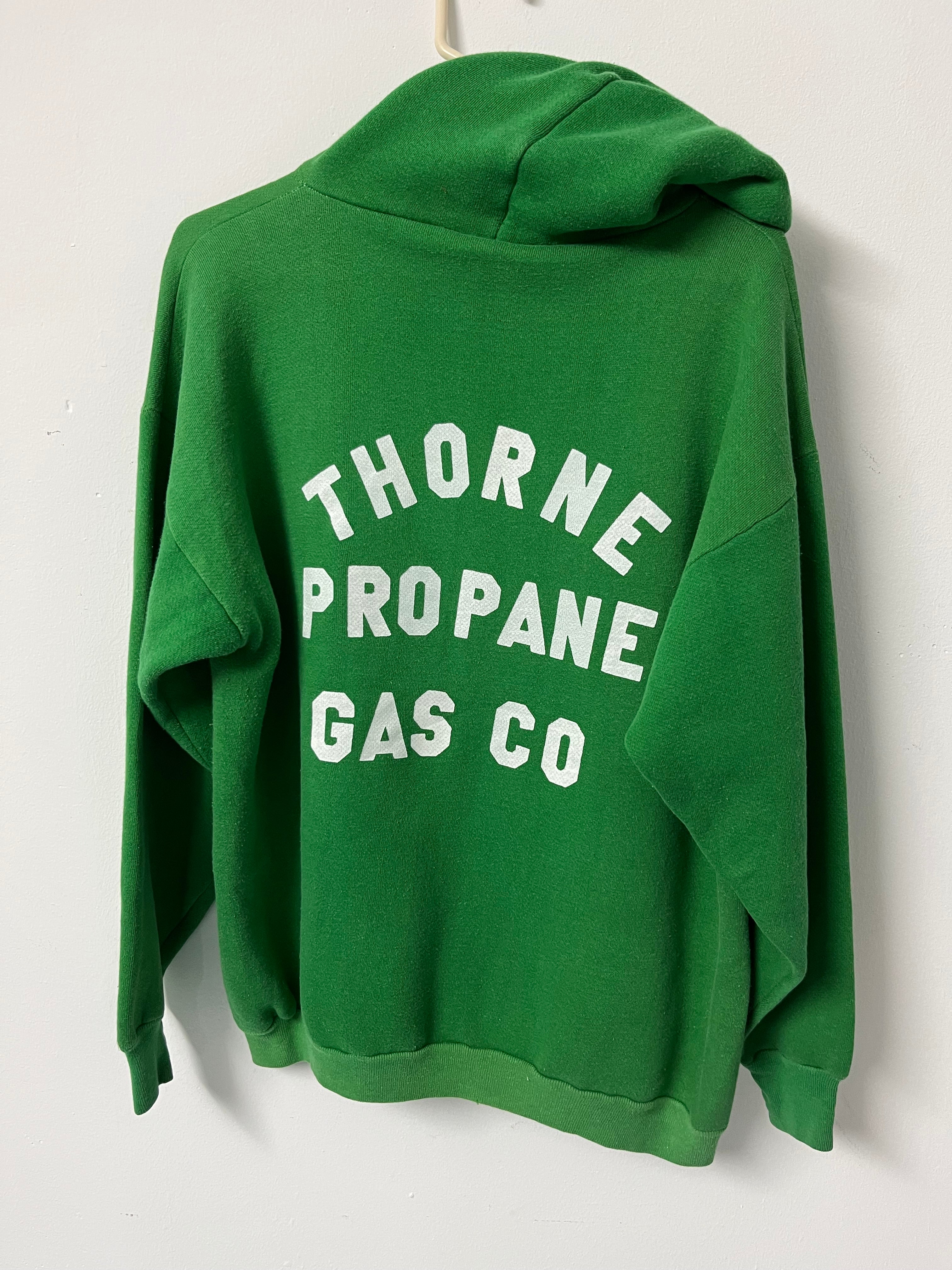 1970s Russell Gold Tag, Thorne Propane Hooded Sweatshirt - Kelly Green - L/XL