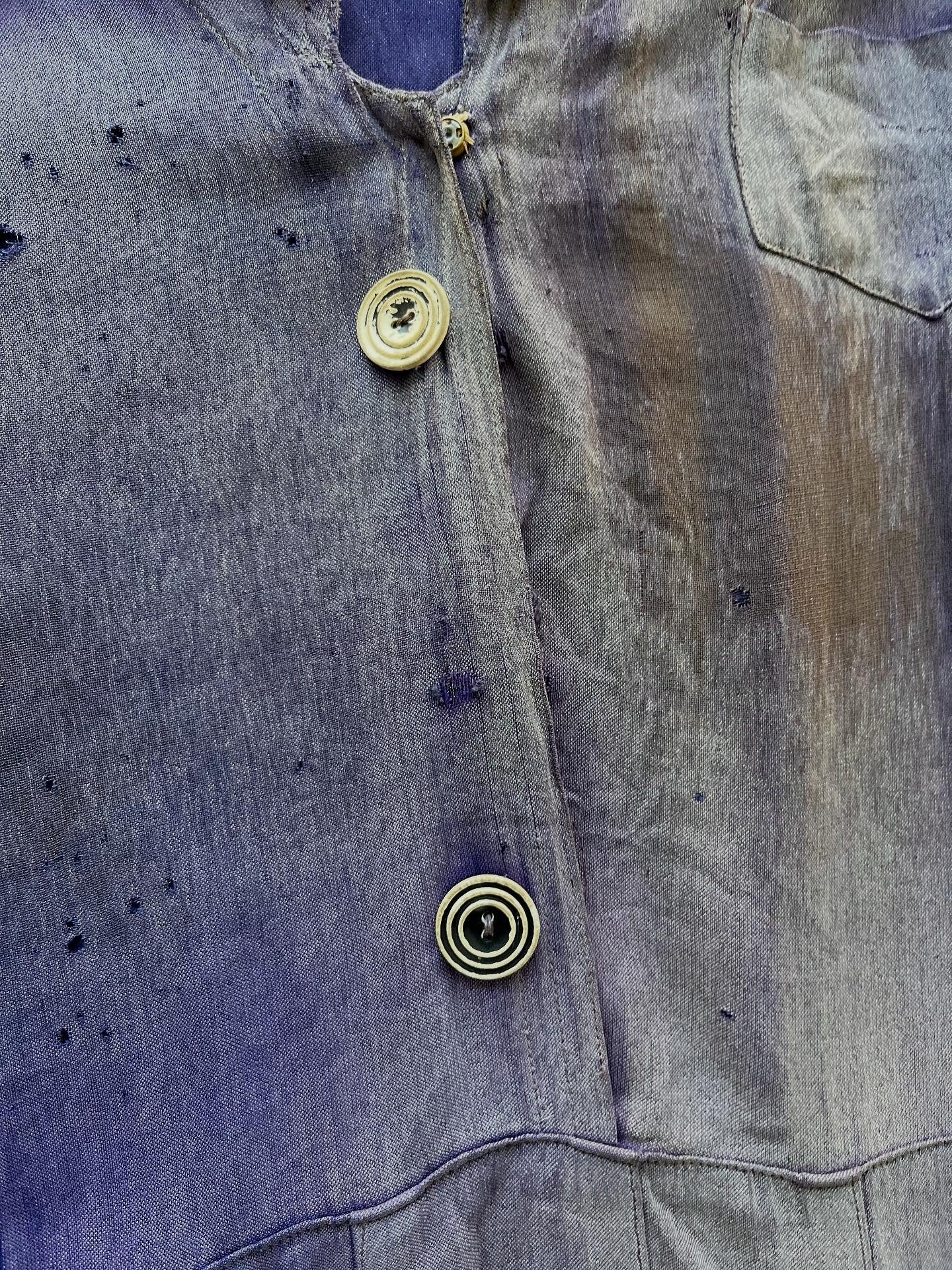 1930s Sun Faded, Thrashed & Repaired Cotton-Linen Farm Dress - Faded Purple - One Size