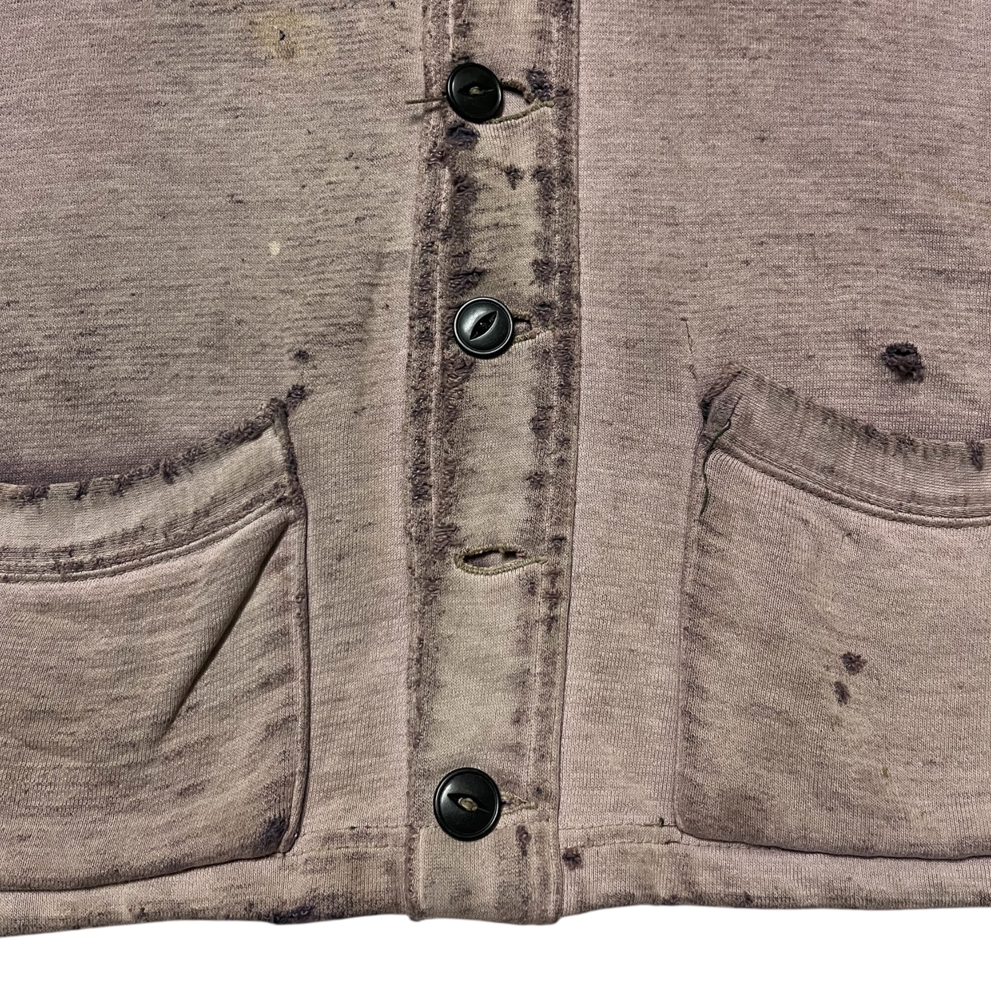 1940s/50s Sun Faded & Distressed Sweatshirt Cardigan - Faded Plum - S/M