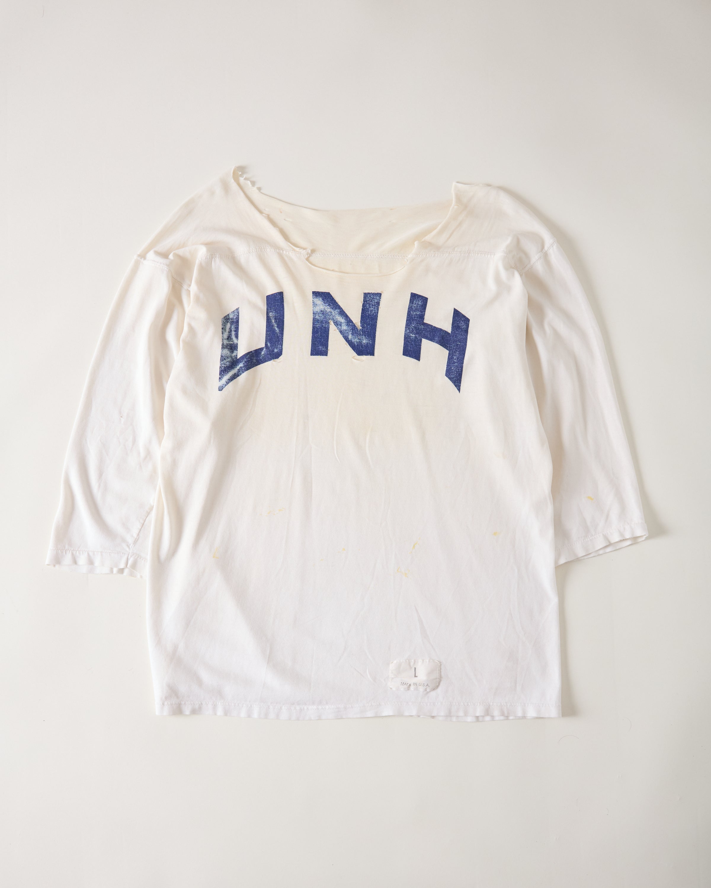 1960s Distressed ‘UNH’ Football Shirt - Aged White - L