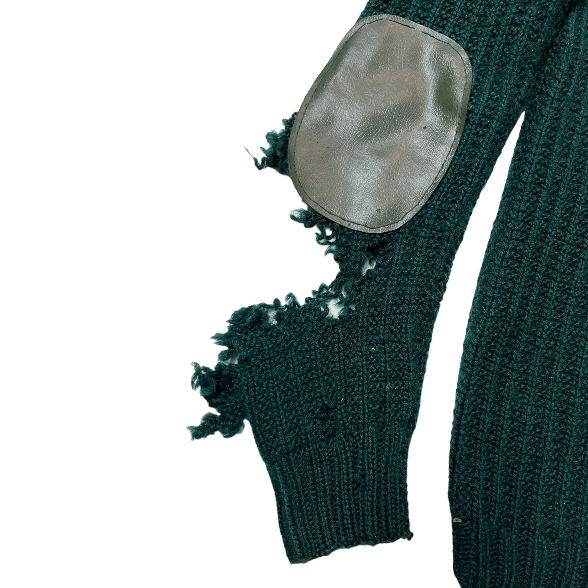 1940s Distressed French Knit Sweater - Forest Green - S/M