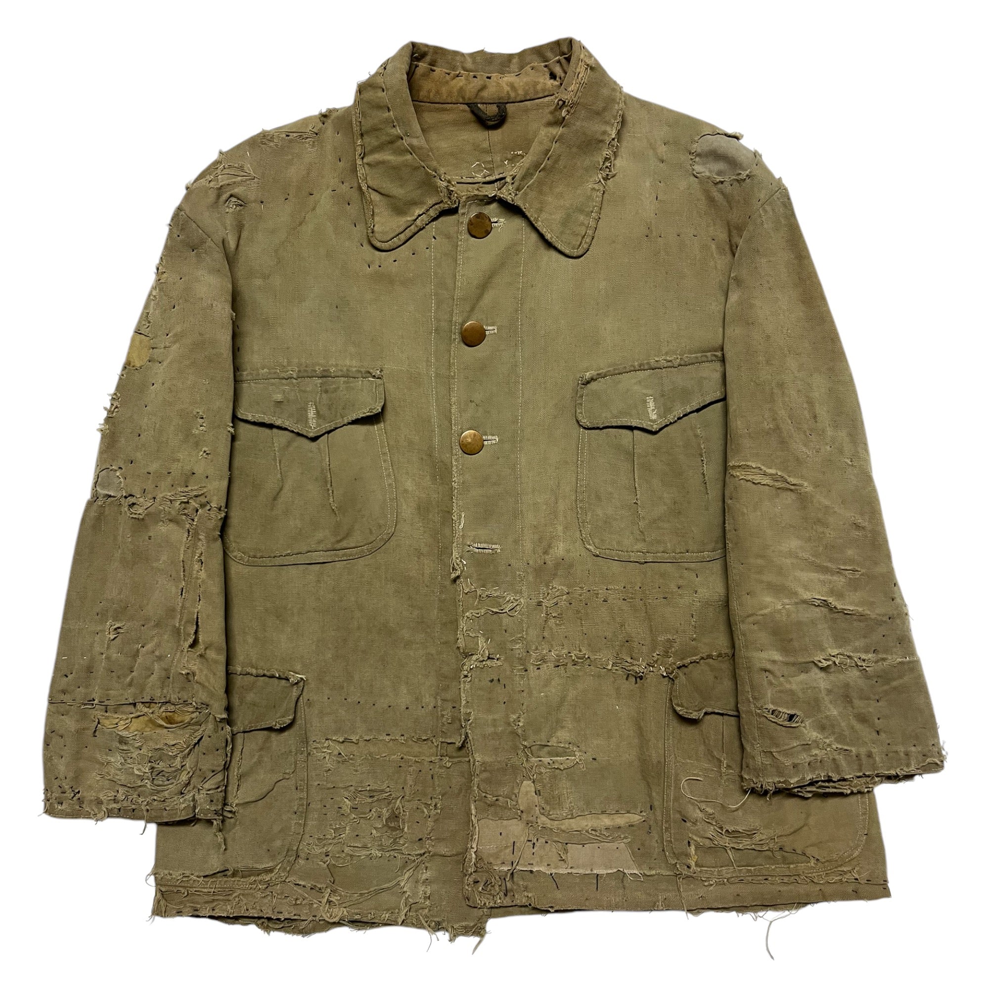 1940s Distressed & Repaired Military Bush Jacket - Khaki/Light Drab - S