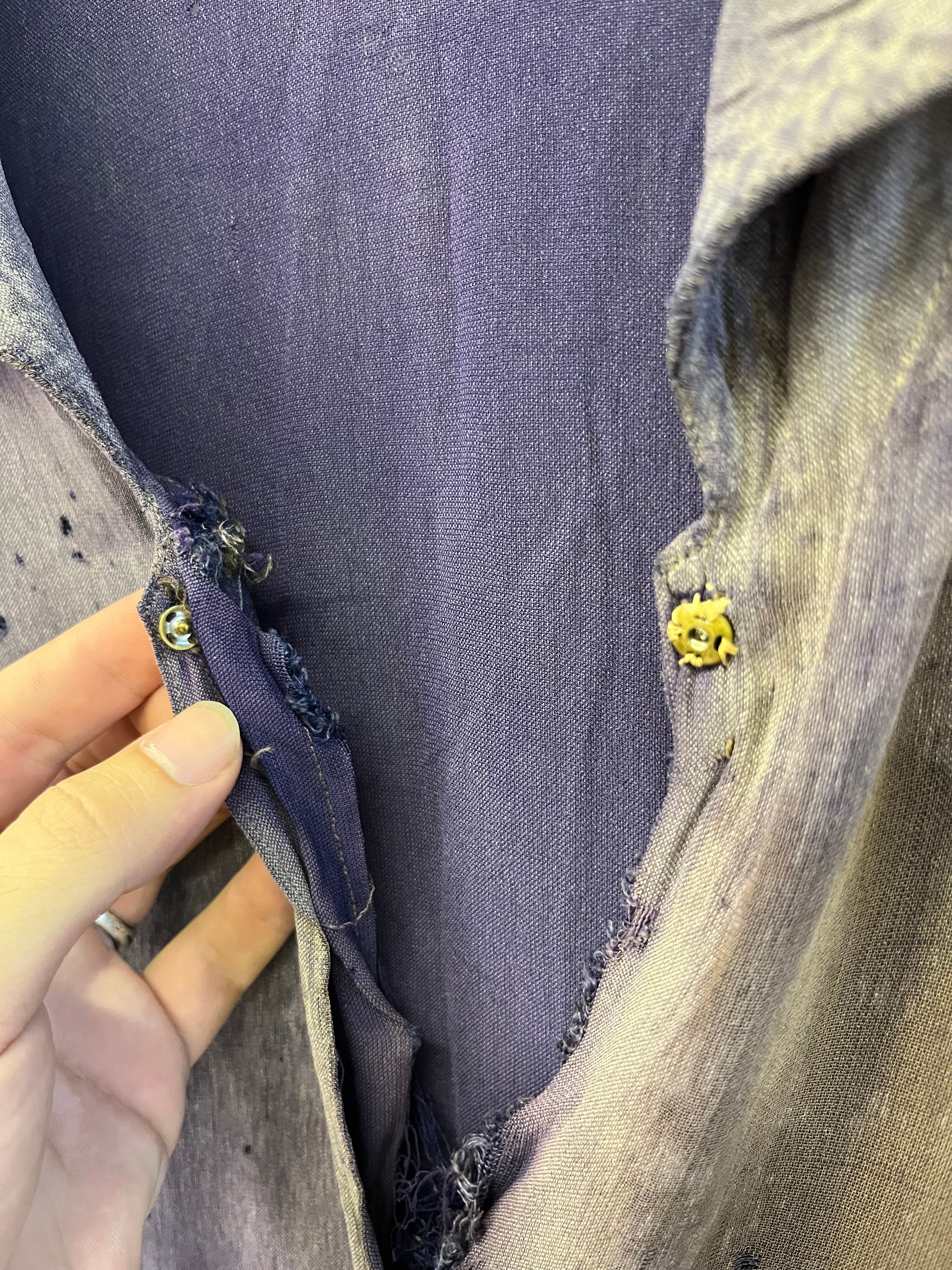 1930s Sun Faded, Thrashed & Repaired Cotton-Linen Farm Dress - Faded Purple - One Size