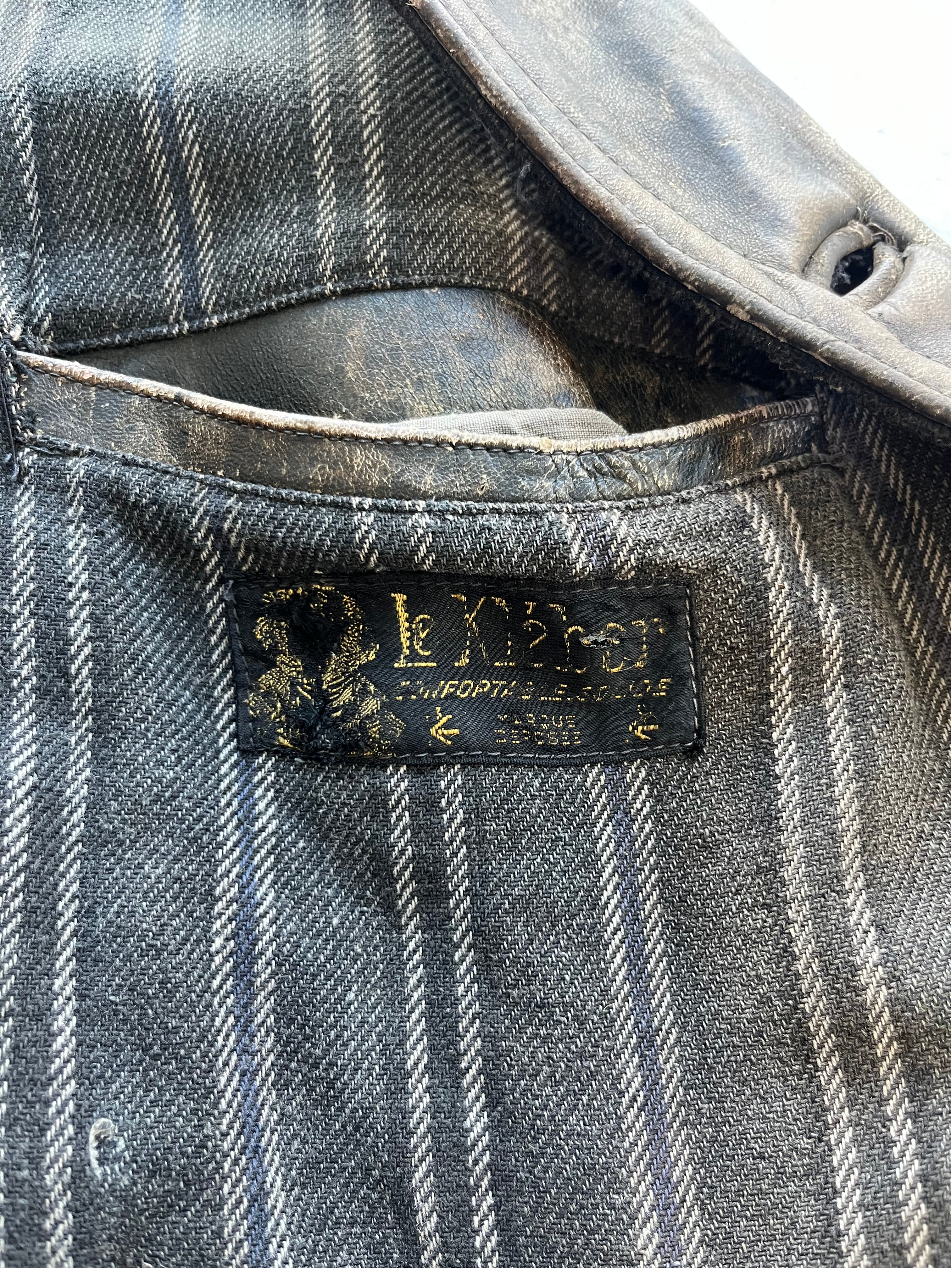 1930s Unusual French ‘Kleber’ Leather Coat with Wool Sleeves - Faded Brown - L