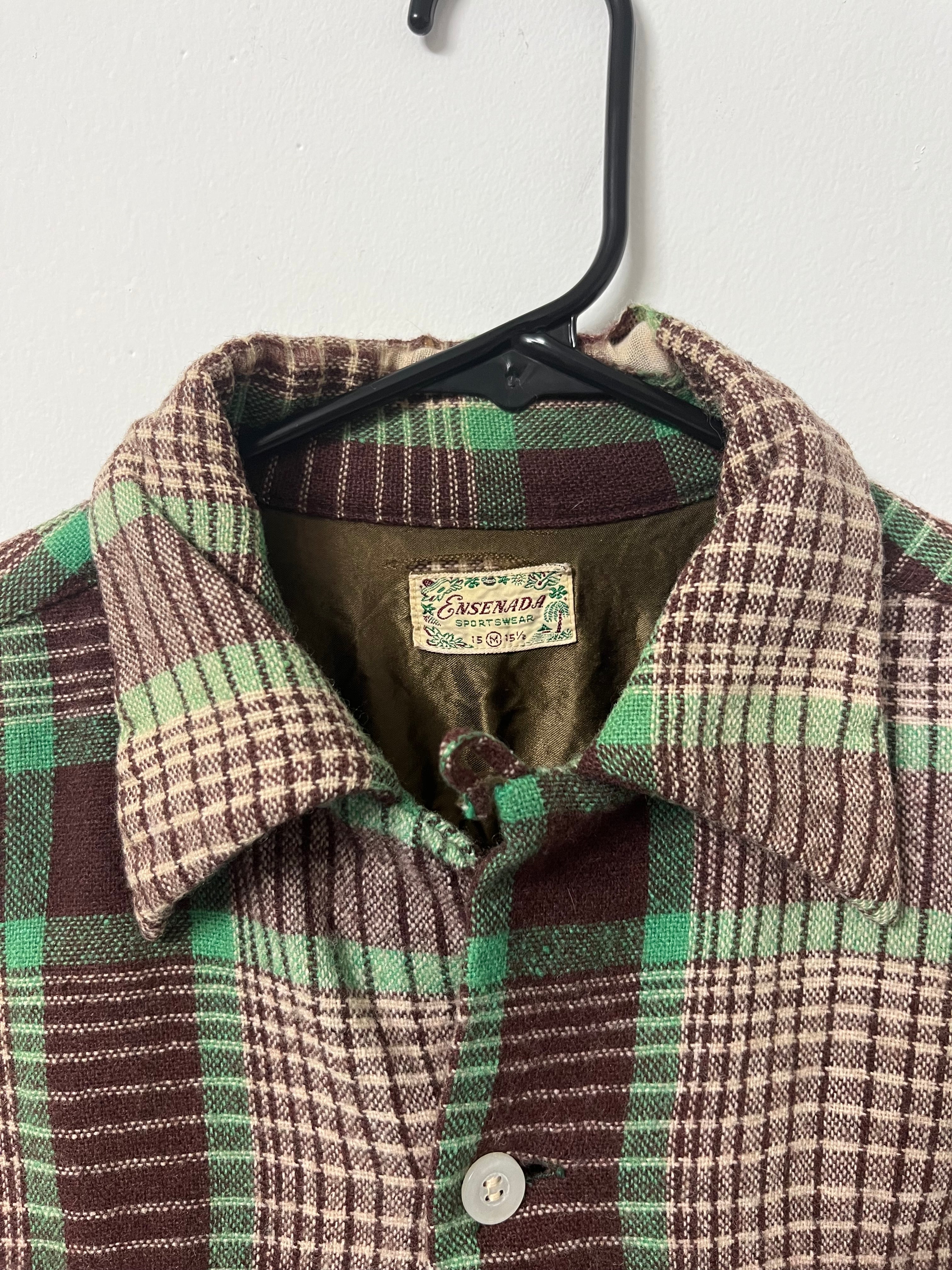 1950s Ensenada Loop-Collar Flannel - Brown/Green - S