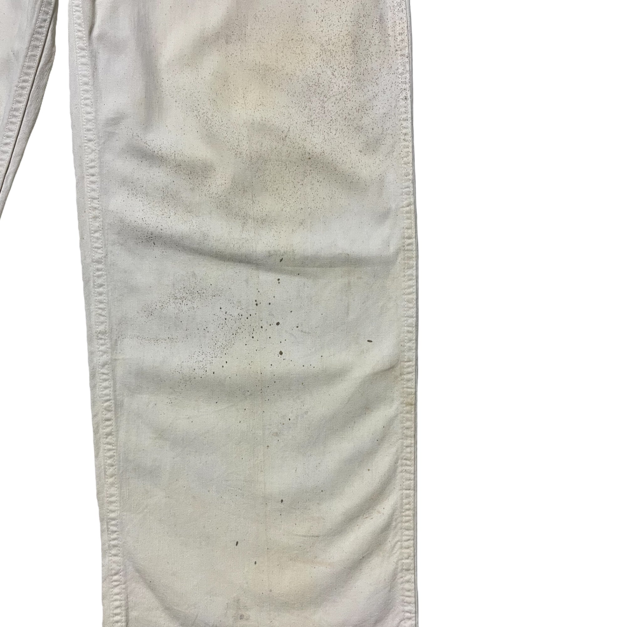 1940s WWII Naval Food Service Hand-Altered & Repaired Trousers - Aged White - 30x29