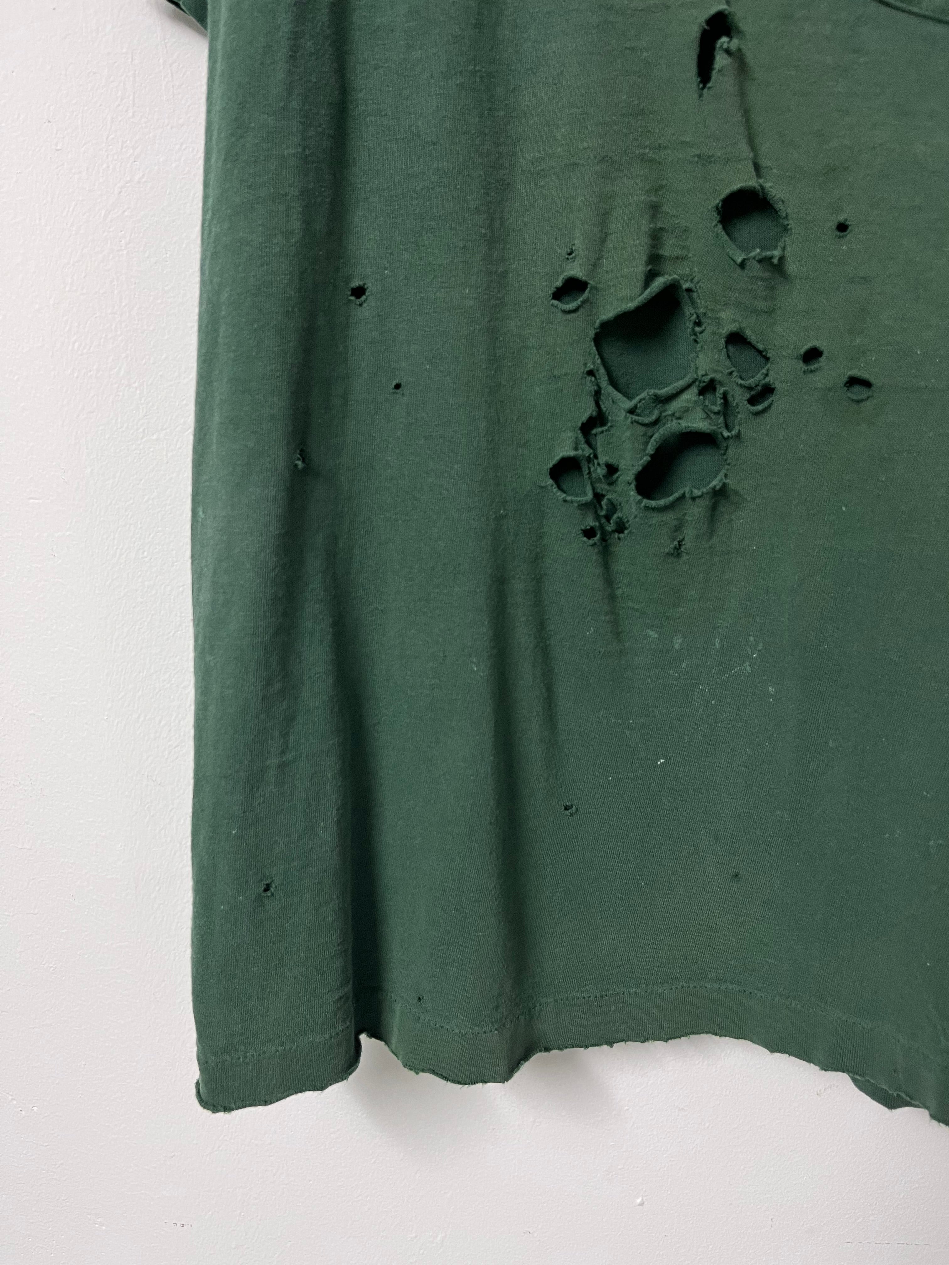 1990s Thrashed Pocket T-Shirt - Faded Forest Green - L/XL