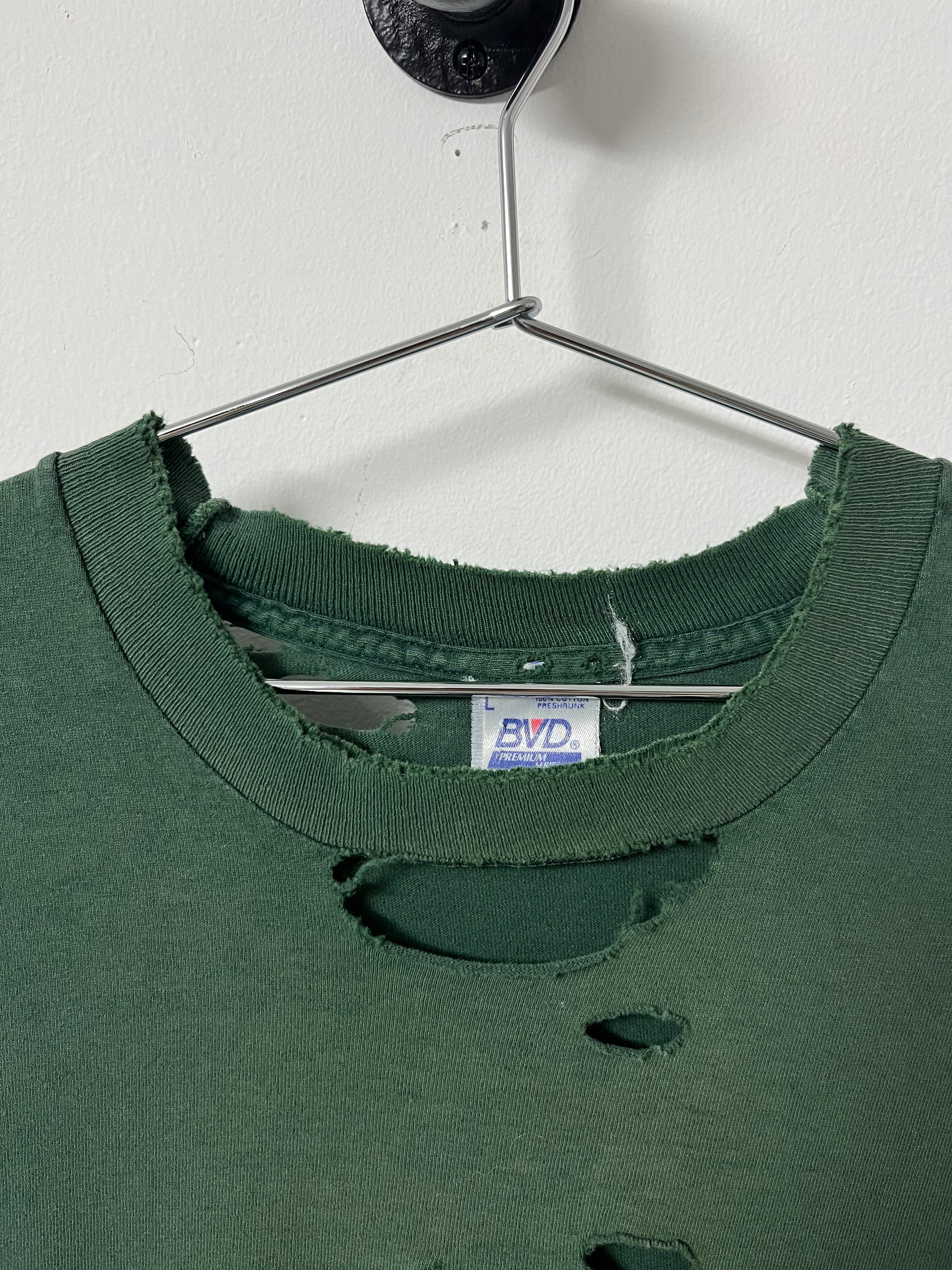 1990s Thrashed Pocket T-Shirt - Faded Forest Green - L/XL