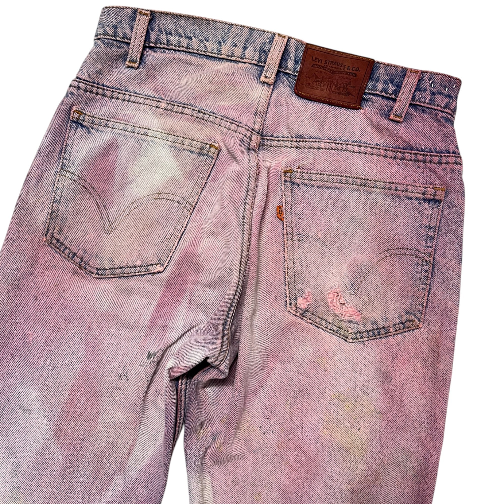 1970s Orange Tab Levi’s Dyed & Repaired Hippie Jeans - Hot Pink/Blue - 31x34