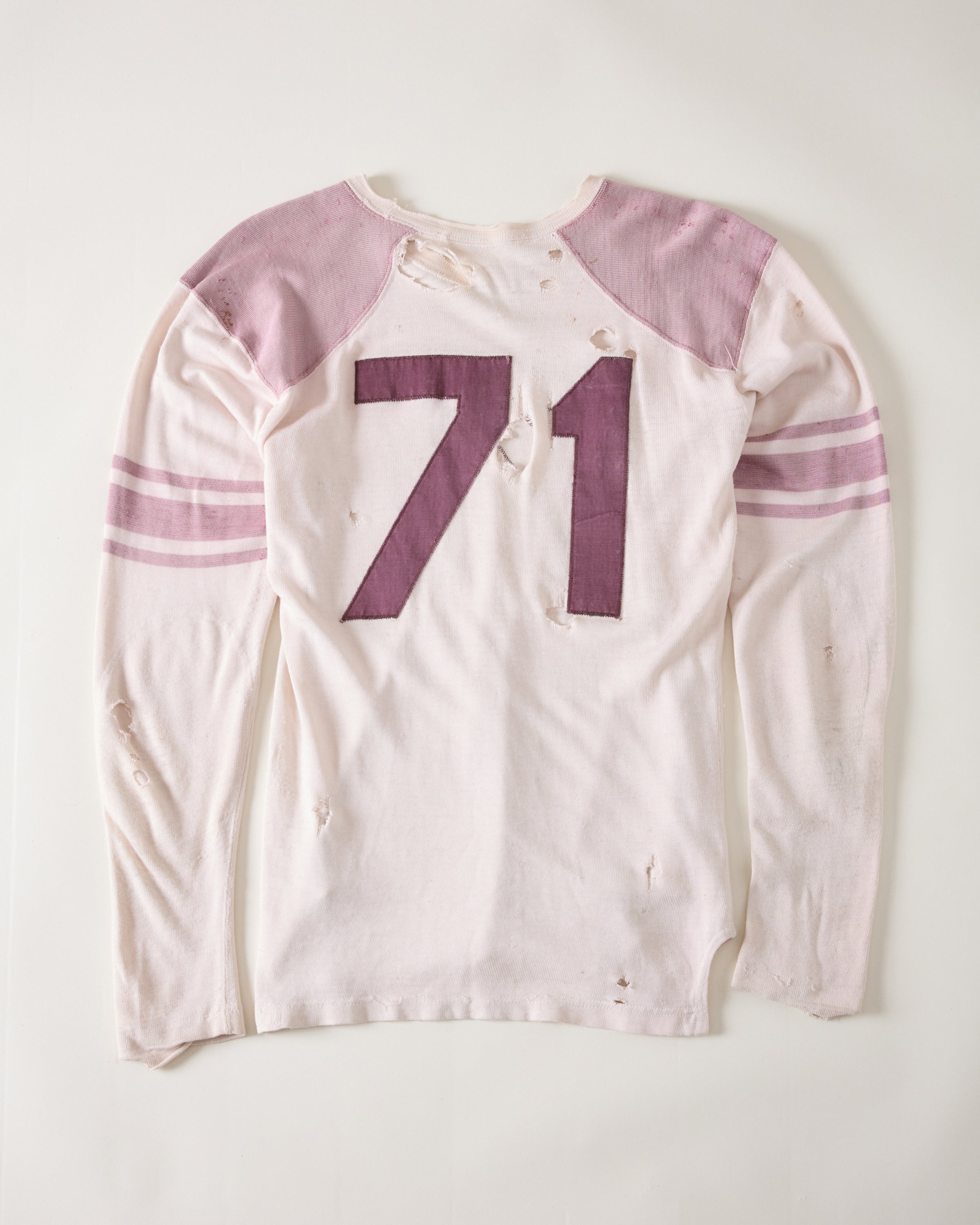 1950s Distressed Rawlings ‘Ra-Tex’ Football Shirt - Eccru/Faded Plum - L