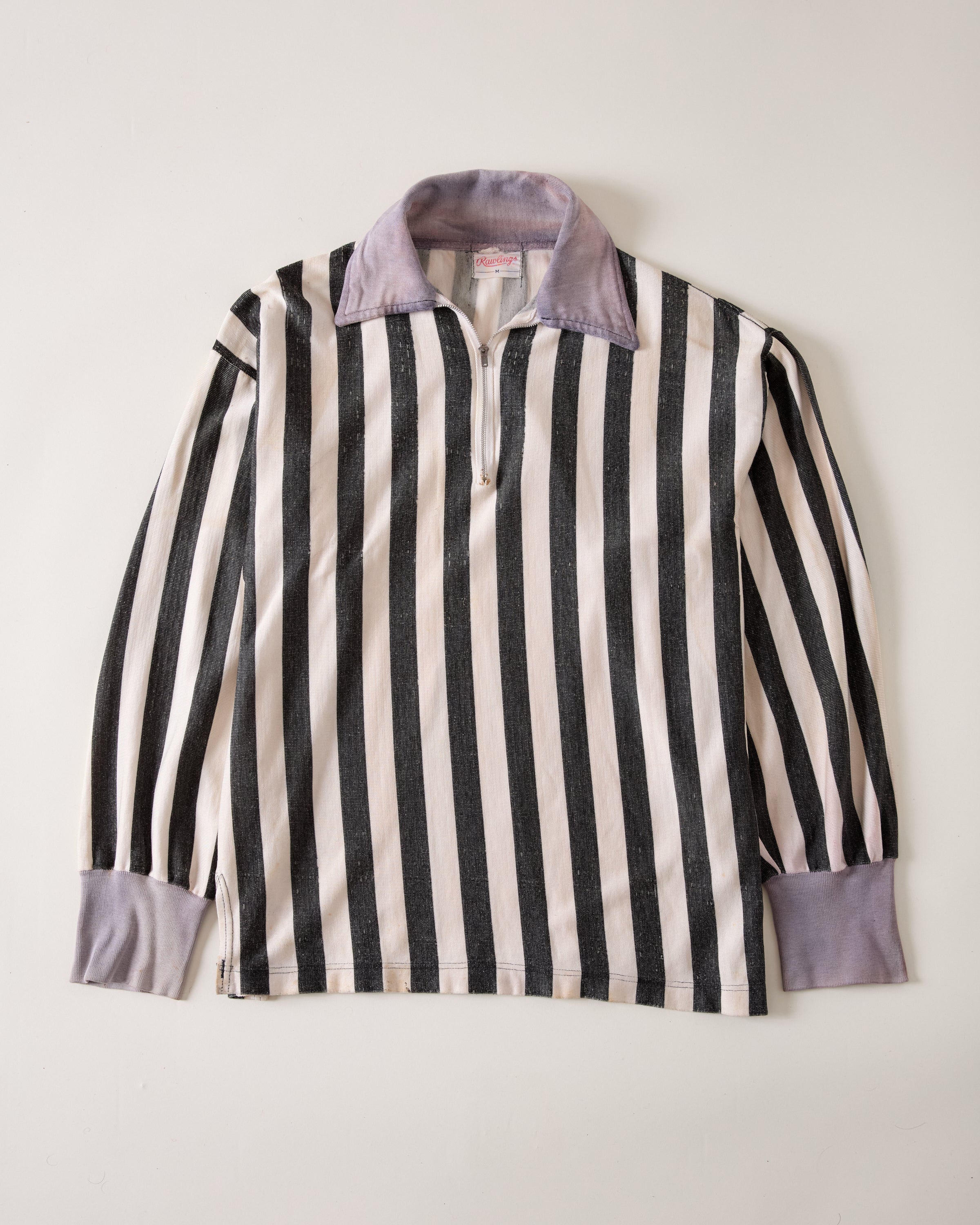 1950s ‘Rawlings’ Pullover 1/4-Zip Referee Shirt/Jacket With Faded Contrast Cuffs - White/Black - M