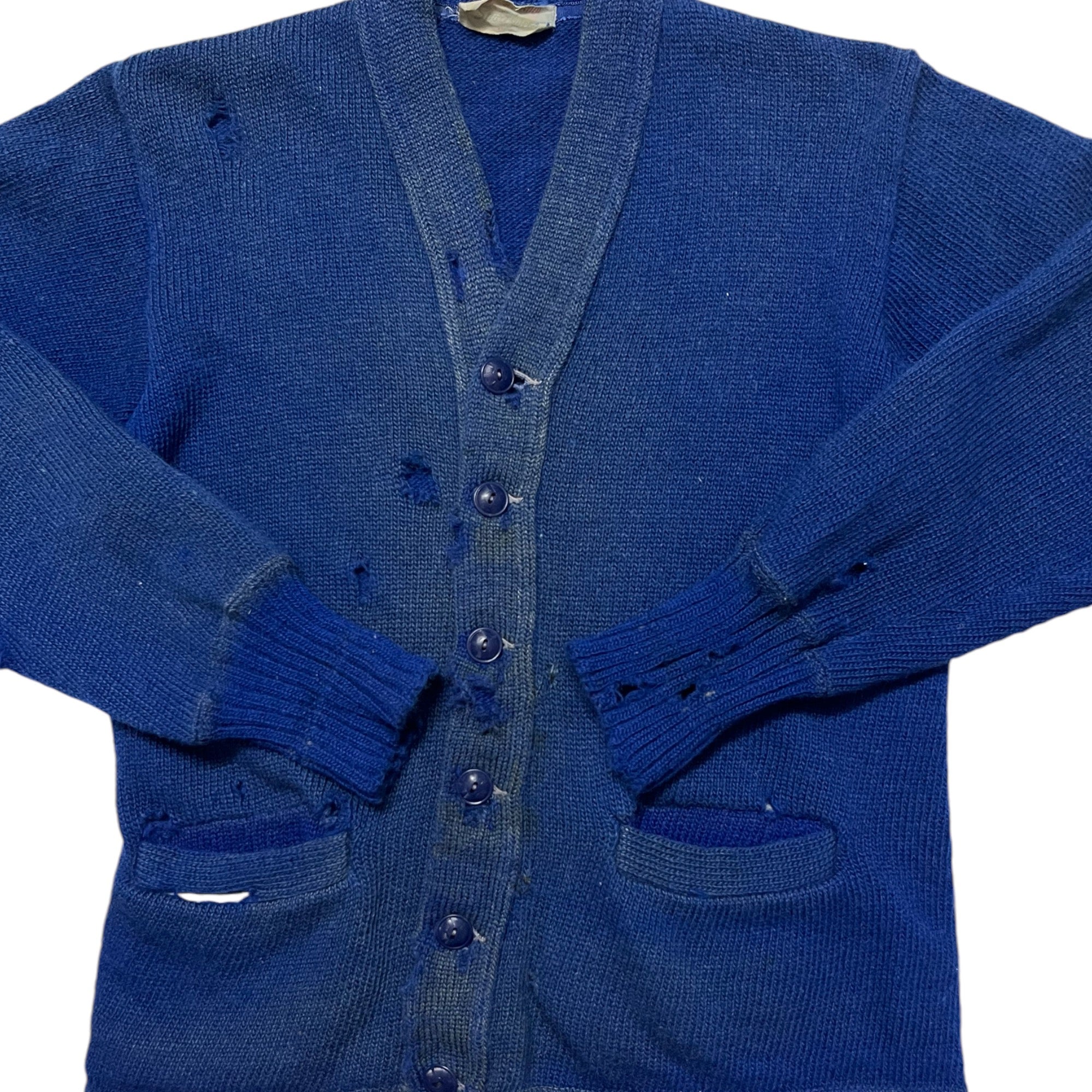 1950s Distressed Cardigan - Sun Faded Blueberry - M