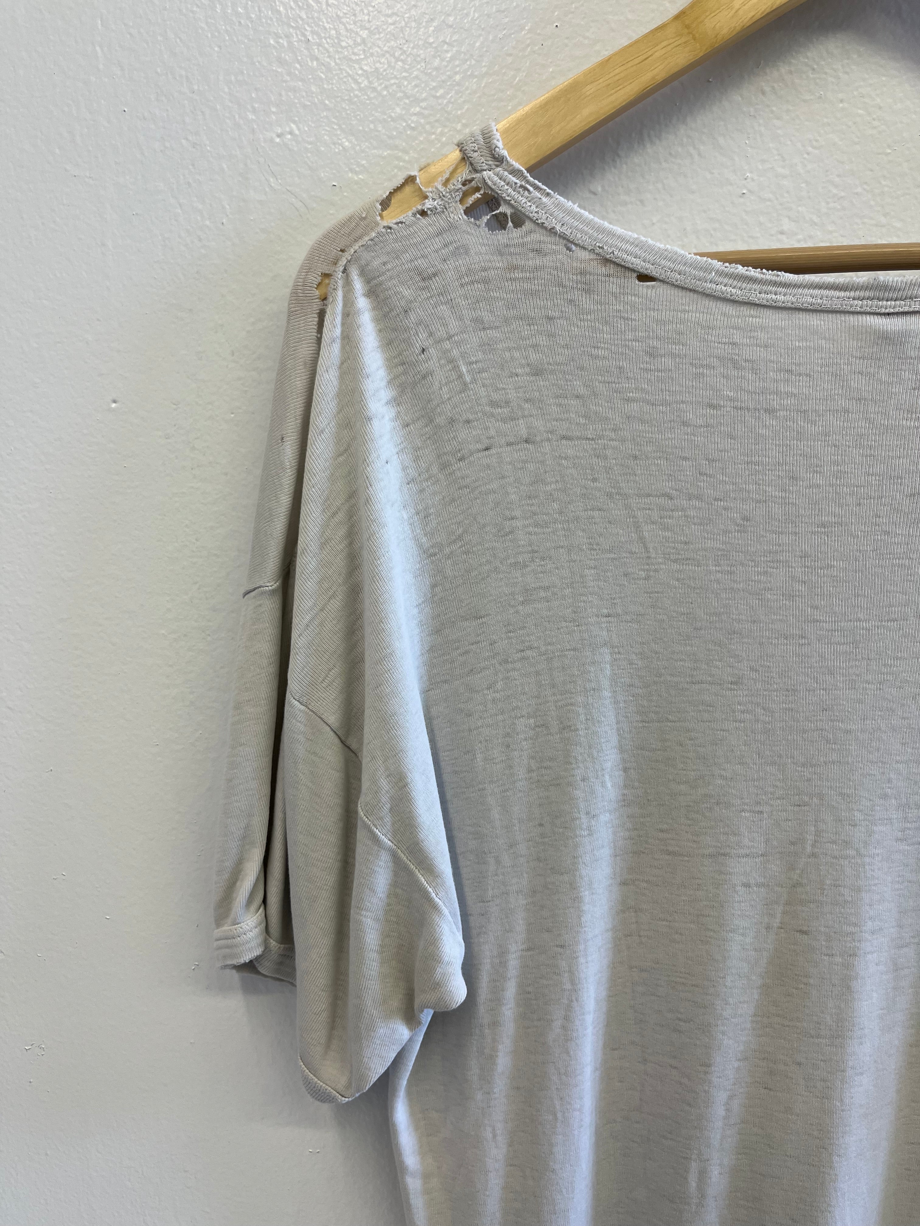 1950s French Distressed Ribbed Work T-Shirt - White - XL