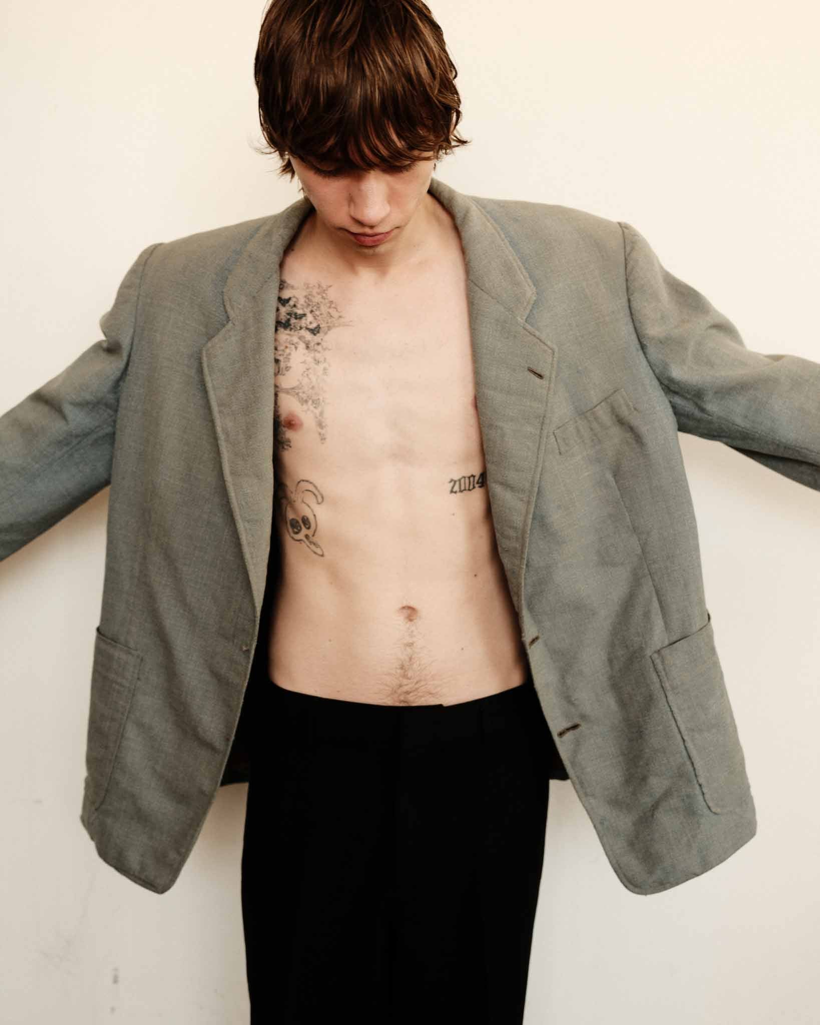 1940/50s French Suit Jacket - Faded Powder Blue - 44R