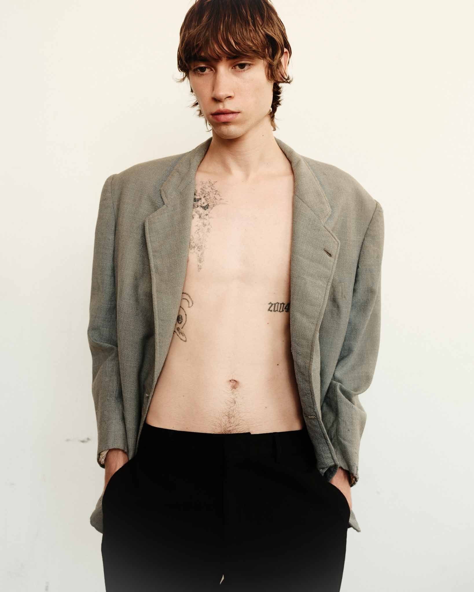 1940/50s French Suit Jacket - Faded Powder Blue - 44R