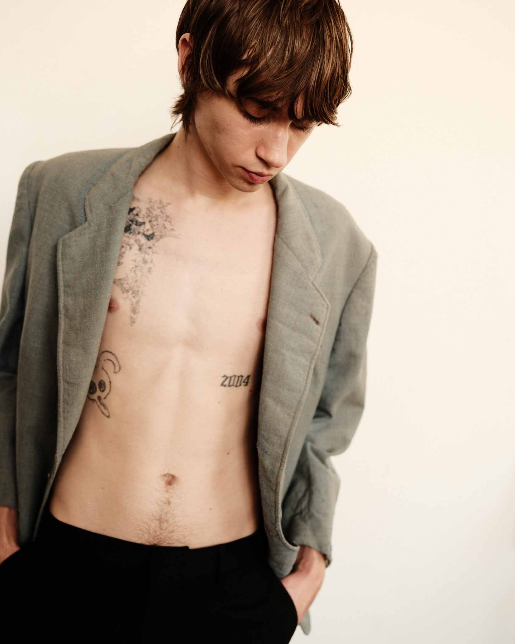 1940/50s French Suit Jacket - Faded Powder Blue - 44R