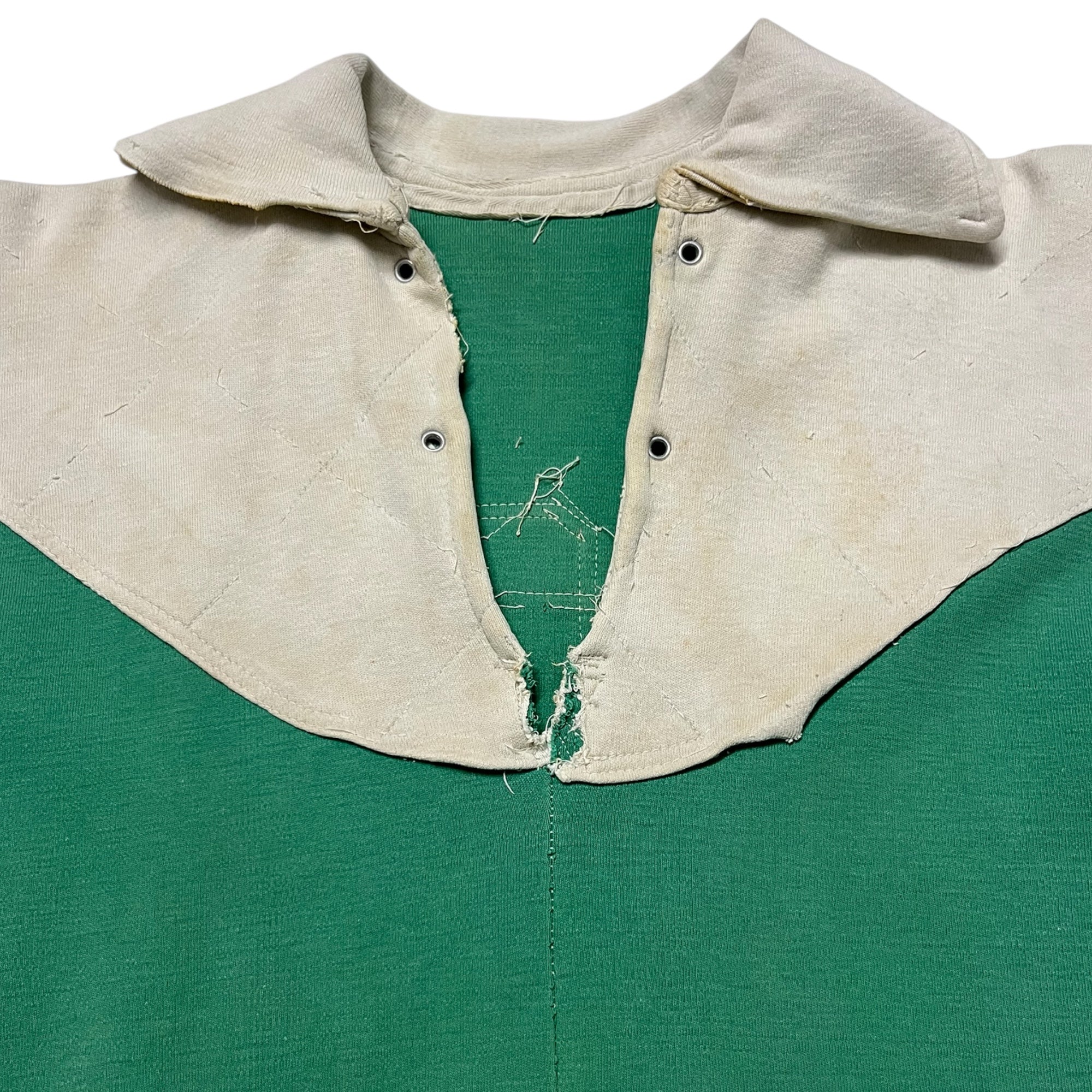 Distressed 1940s French Rugby Shirt - Faded Bottega Green - M/L