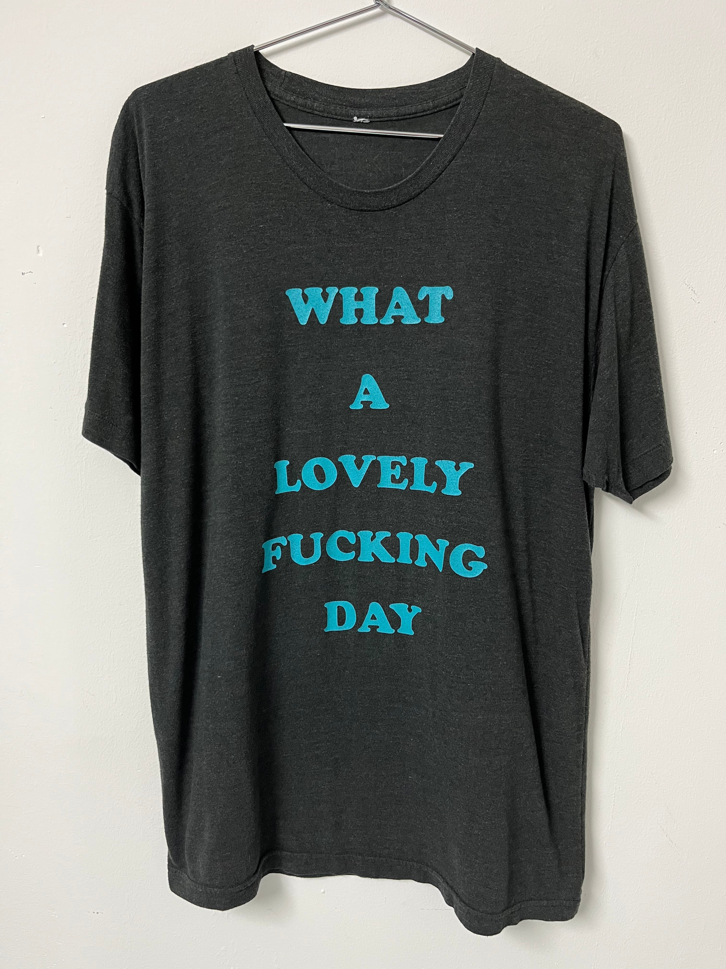 90s ‘What a Lovely Fucking Day’ Novelty T-Shirt - Faded Black/Charcoal - XL