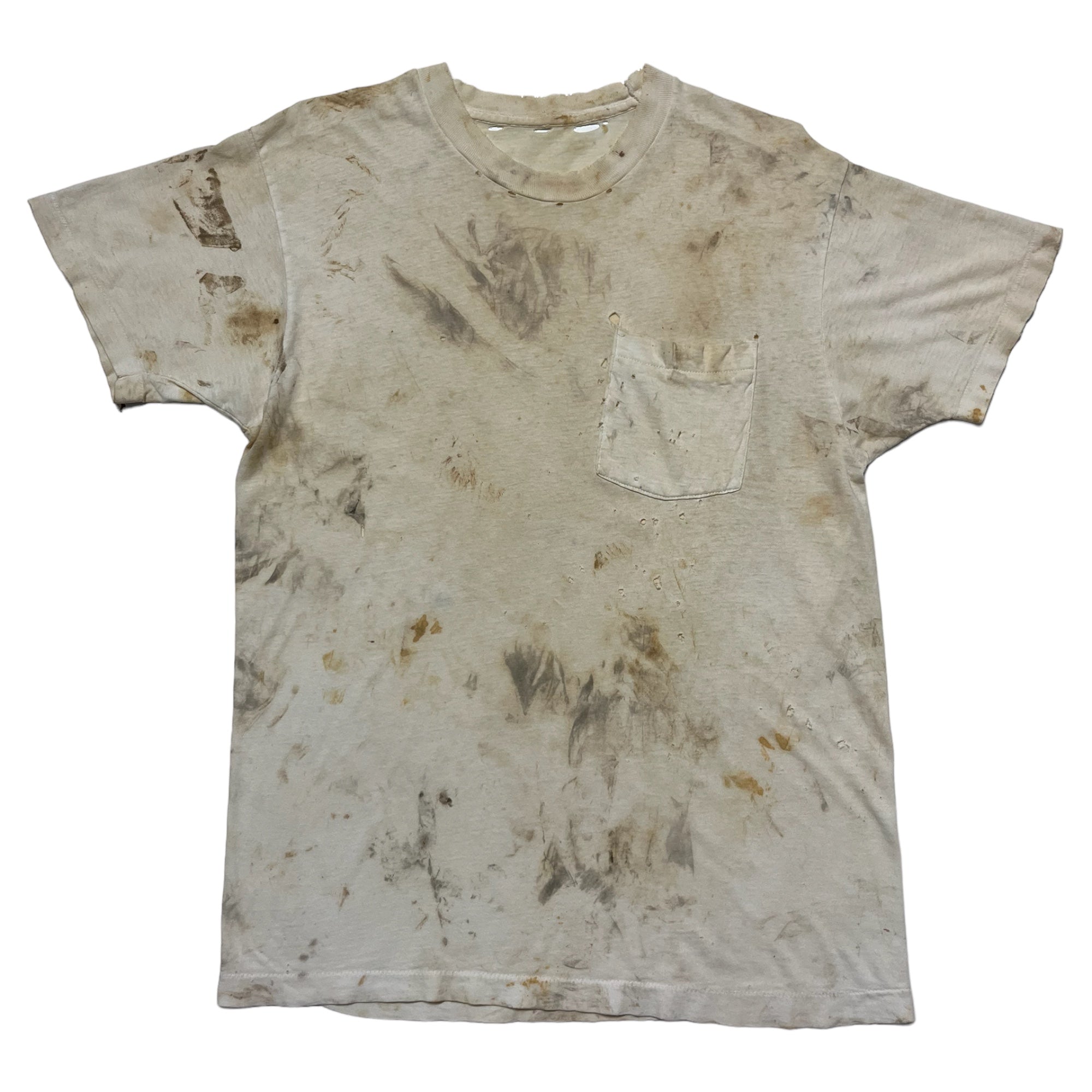 1970s Distressed Pocket T-Shirt - Stained/Aged White - M/L