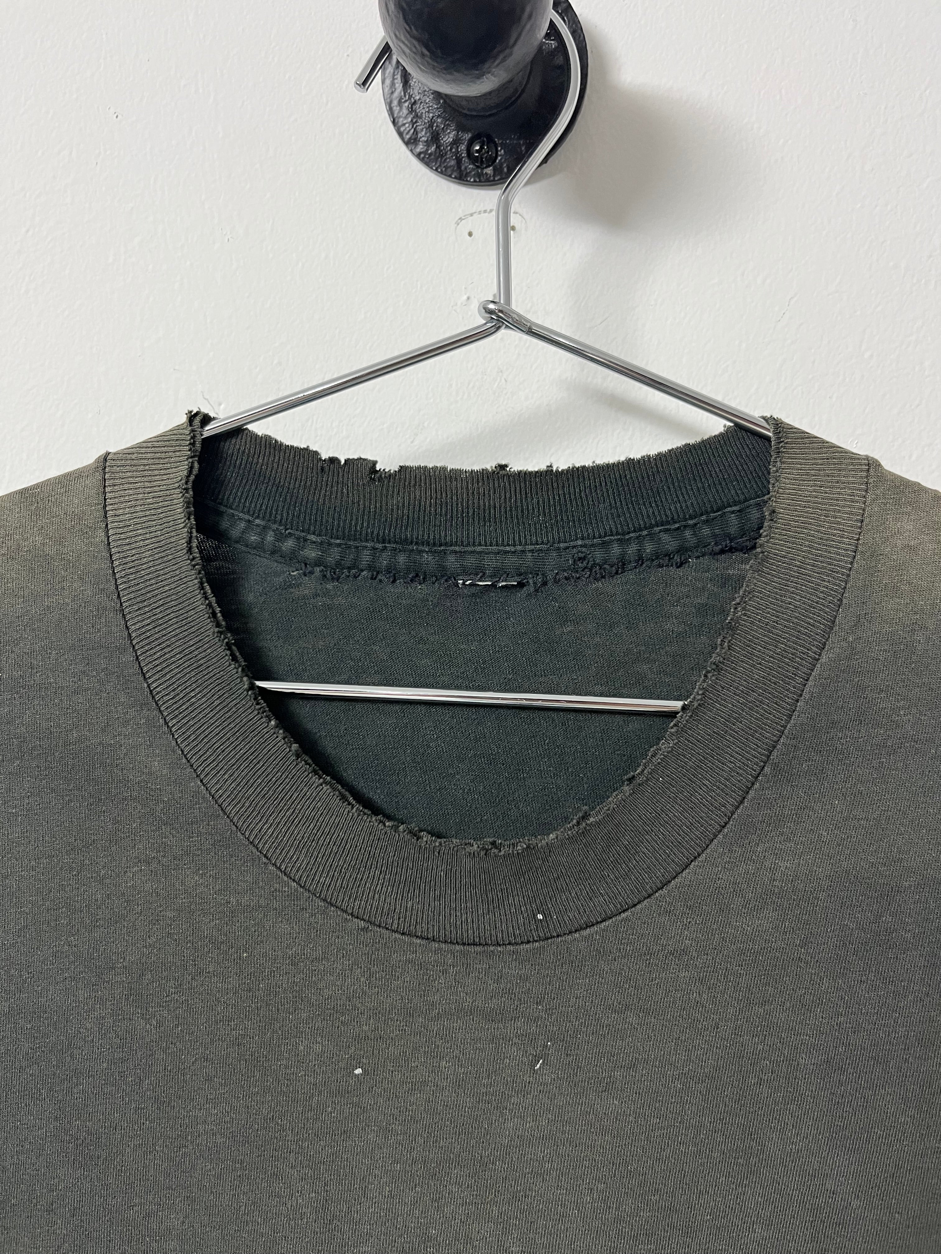 1980s Distressed Selvedge Pocket T-Shirt - Faded Black - L