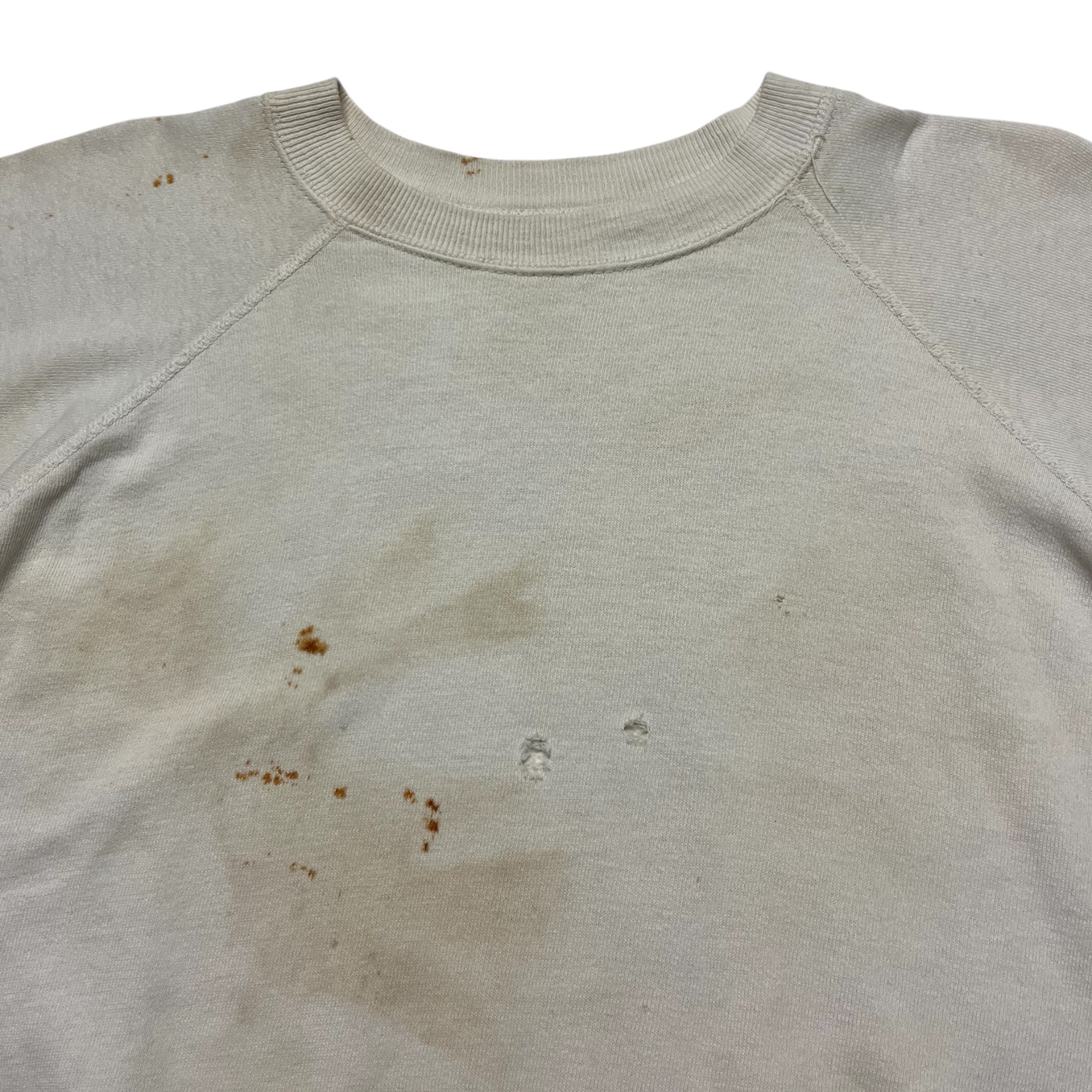 1960s Distressed White Raglan Crewneck Sweatshirt - Aged White - M