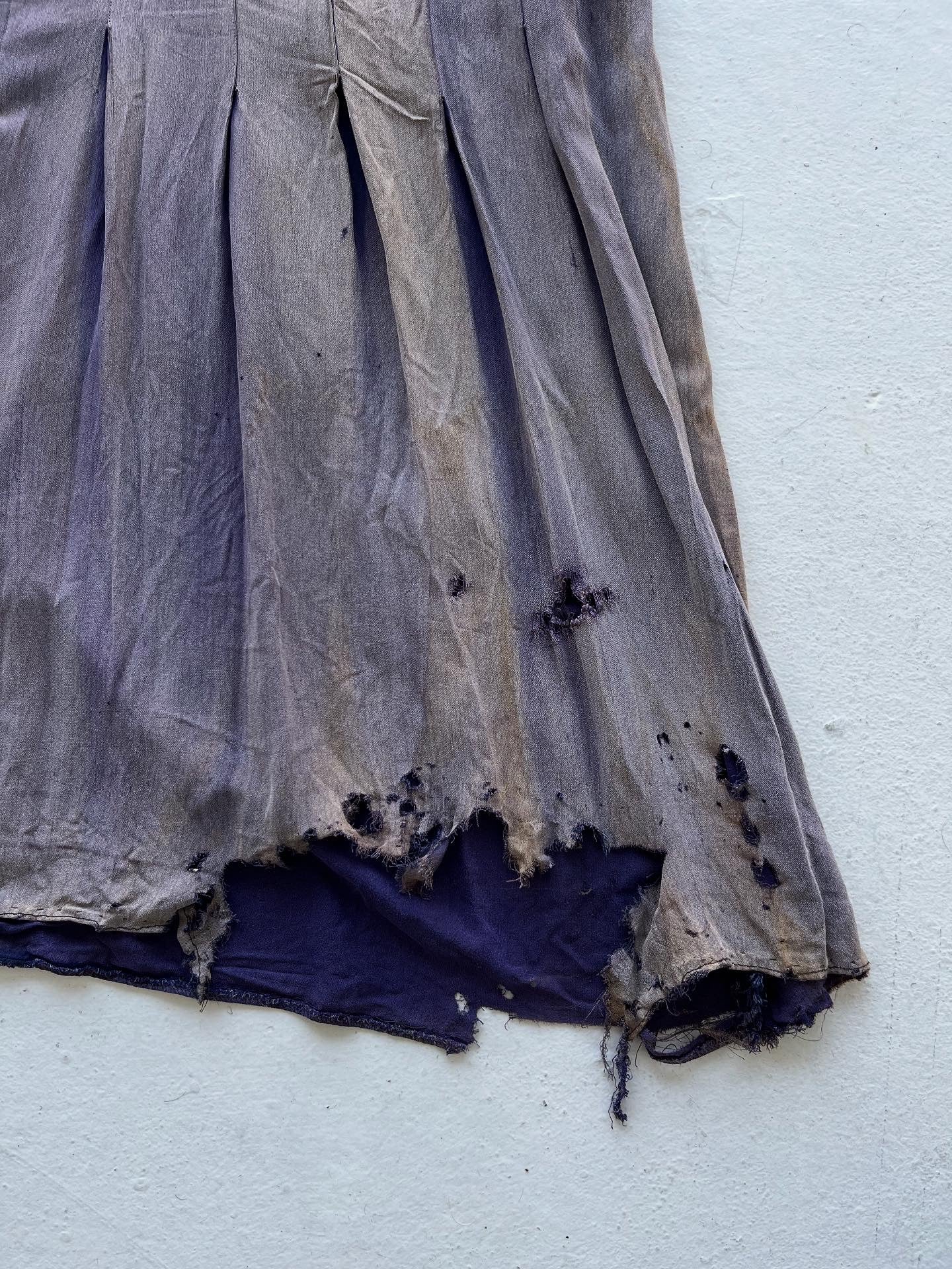 1930s Sun Faded, Thrashed & Repaired Cotton-Linen Farm Dress - Faded Purple - One Size