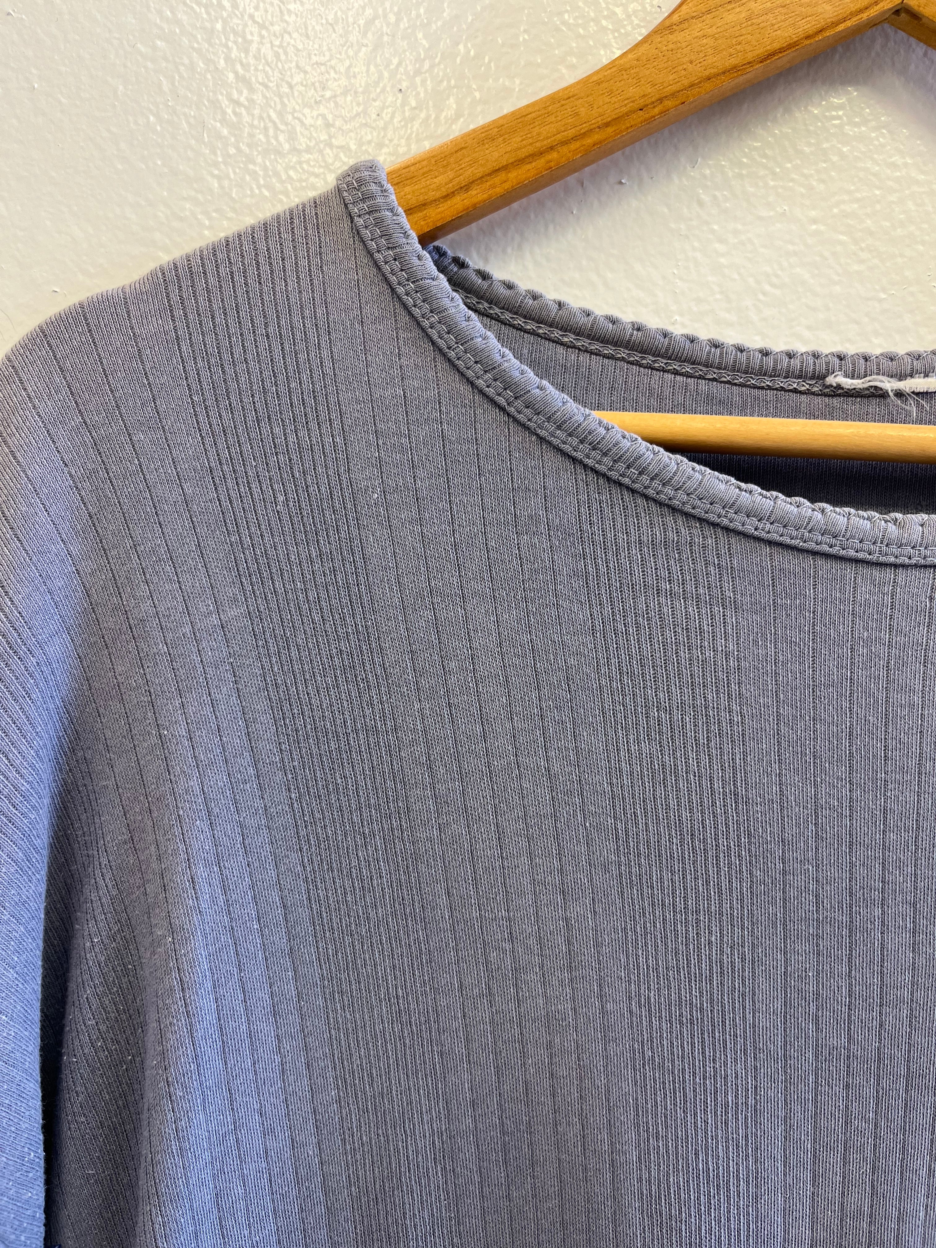 1960s French Ribbed Work T-Shirt - Faded Cornflower Blue - L