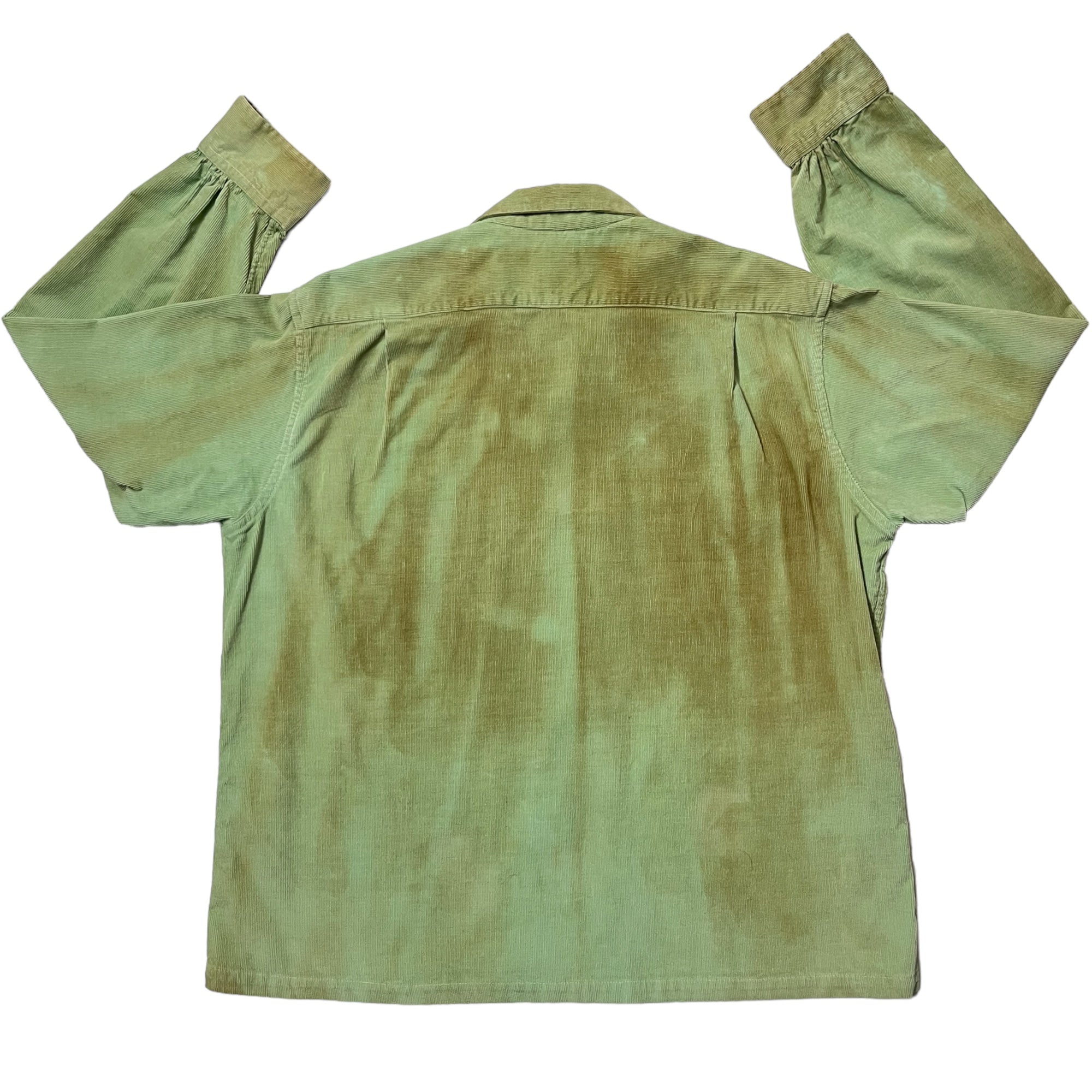 1950s Loop Collar Corduroy Distressed/Stained Shirt - Sea Foam Green - L/XL