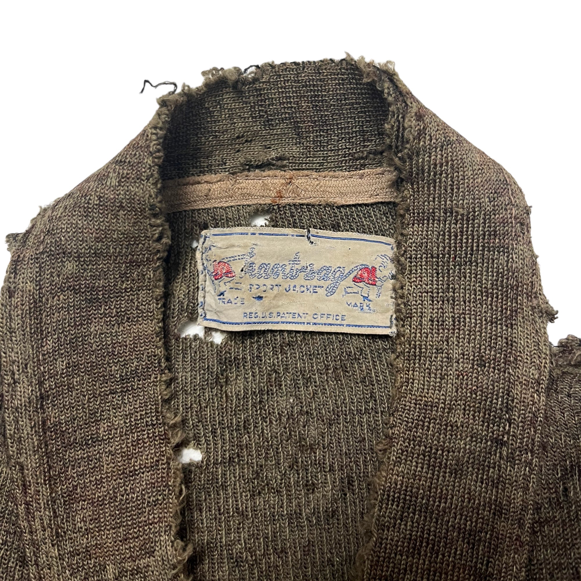 1940s/50s Severely Thrashed Cardigan - Brown/Drab - S/M