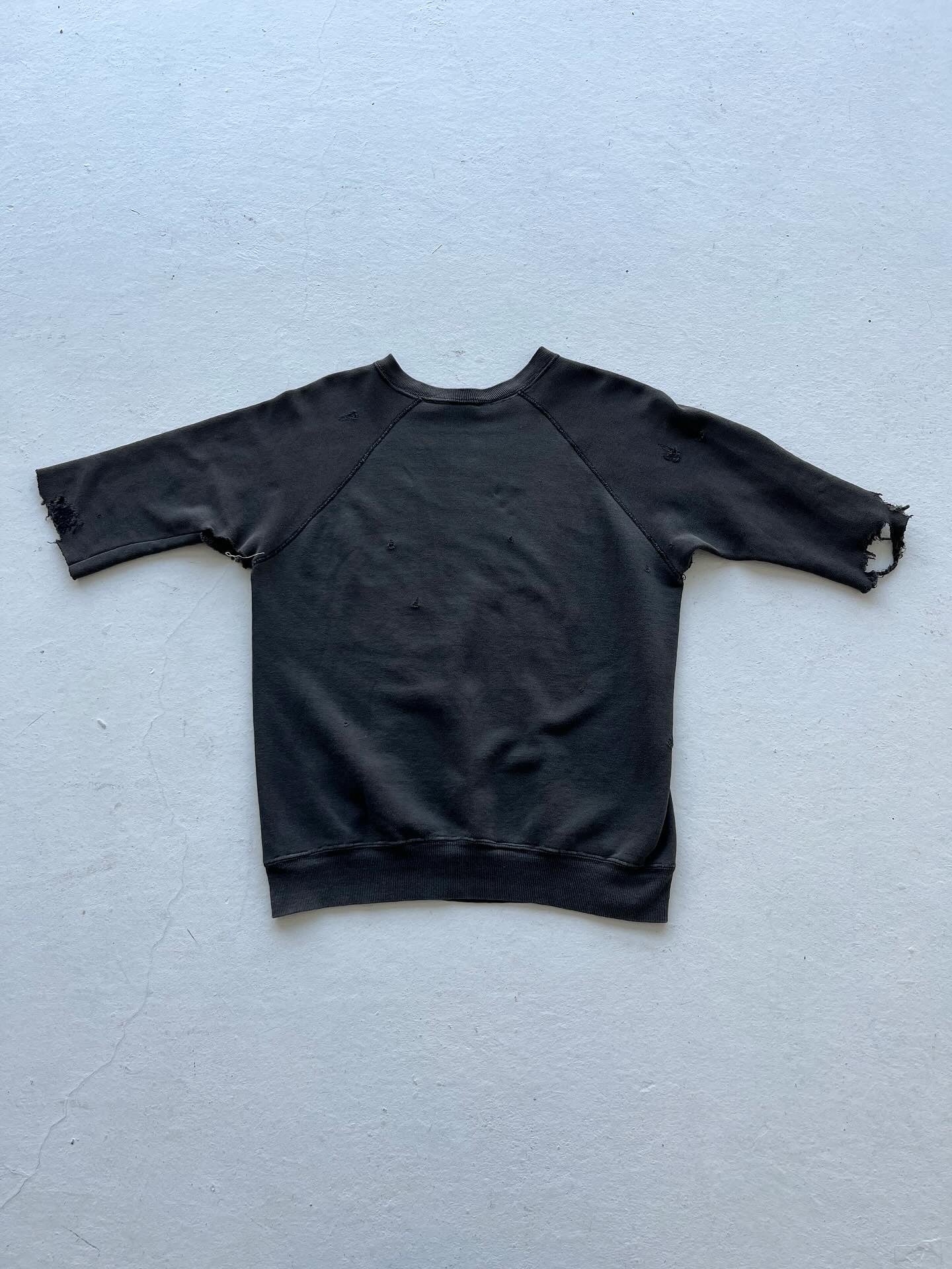 1960s Distressed Cutoff Crewneck Sweatshirt - Faded Black - M/L