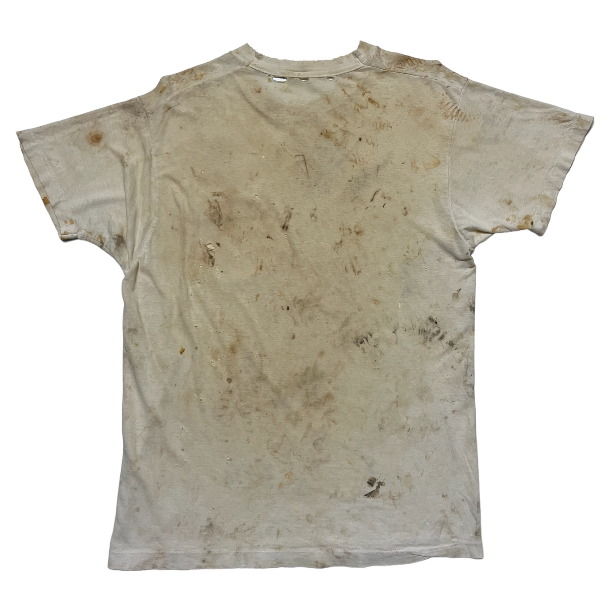 1970s Distressed Pocket T-Shirt - Stained/Aged White - M/L