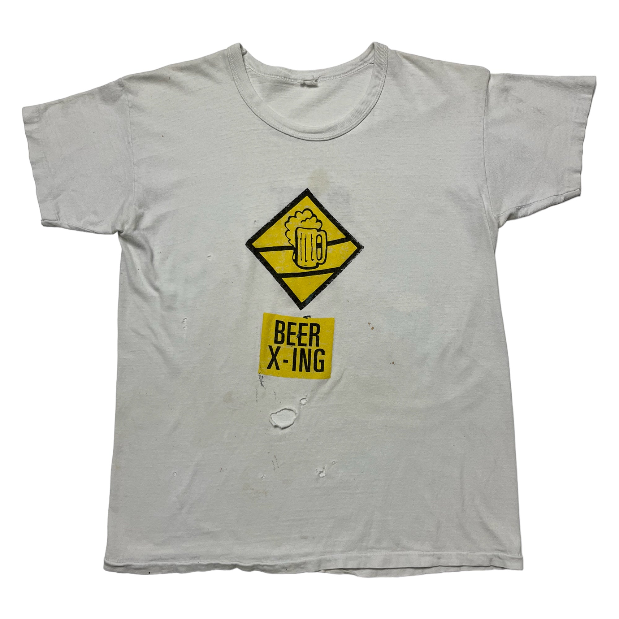 ‘70s Distressed ‘Beer X-ing’ T-Shirt - White - M/L