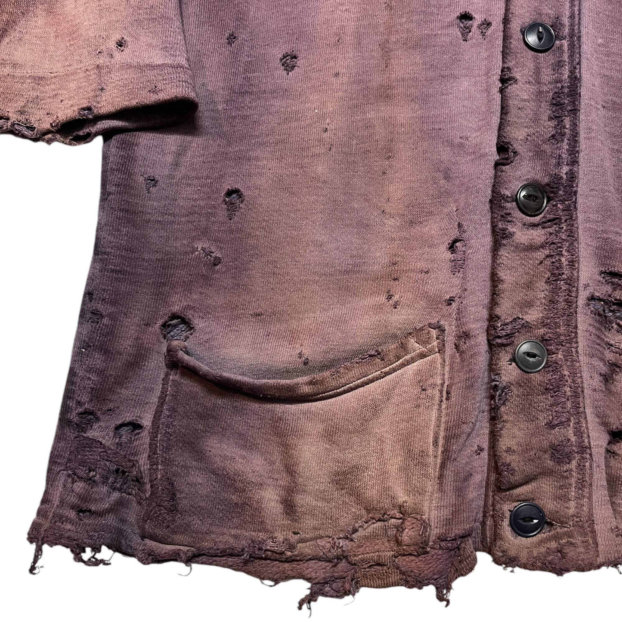 1940s Tremendous ‘Sun Fade’ Distressed Sweatshirt Cardigan - Faded Purple - M/L