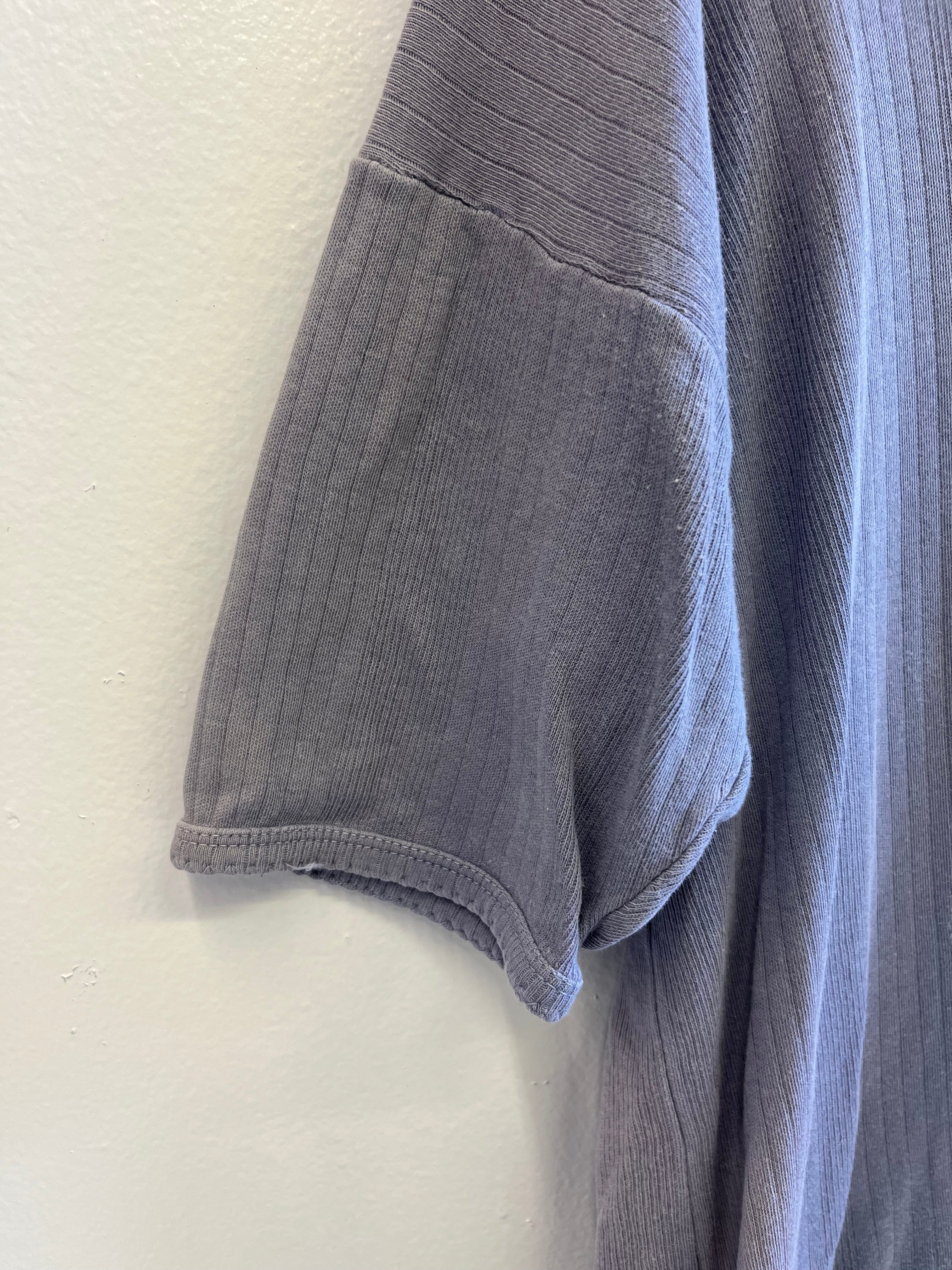 1960s French Ribbed Work T-Shirt - Faded Cornflower Blue - L