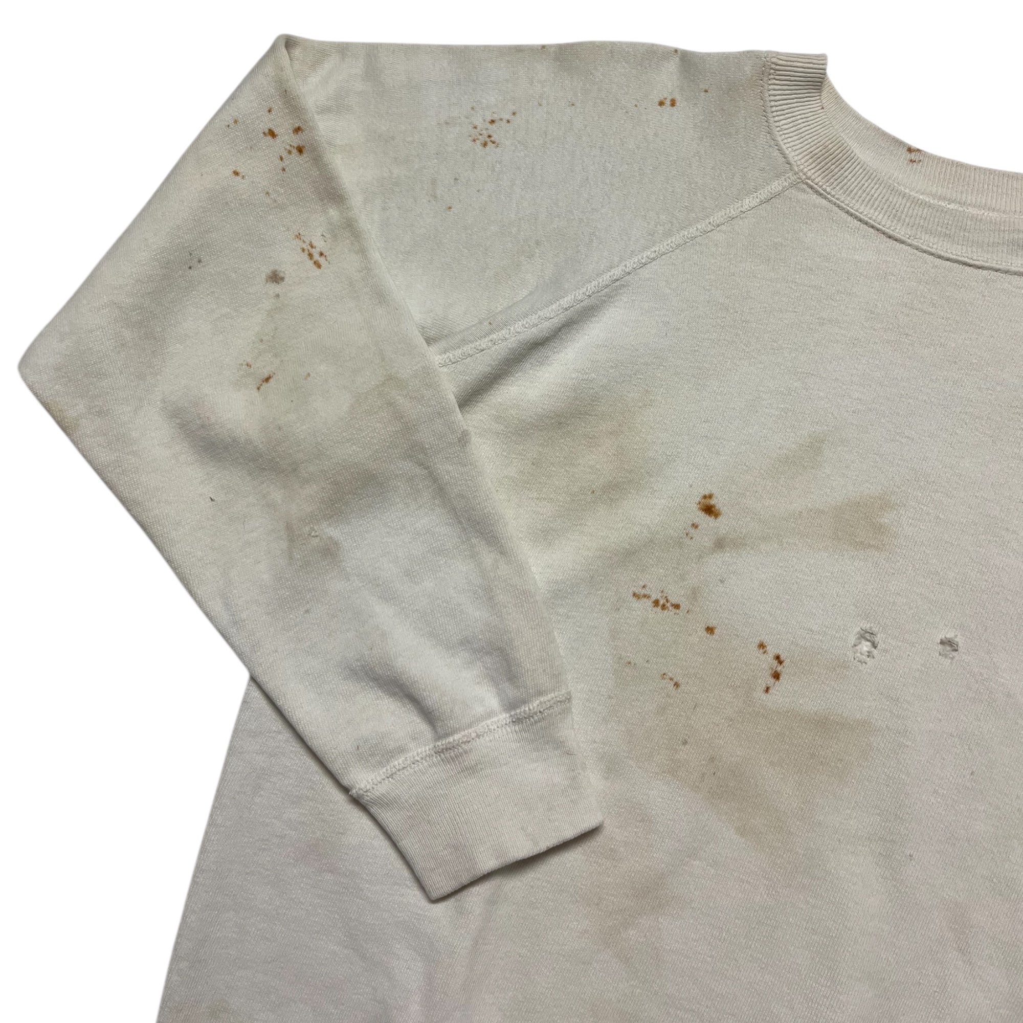 1960s Distressed White Raglan Crewneck Sweatshirt - Aged White - M