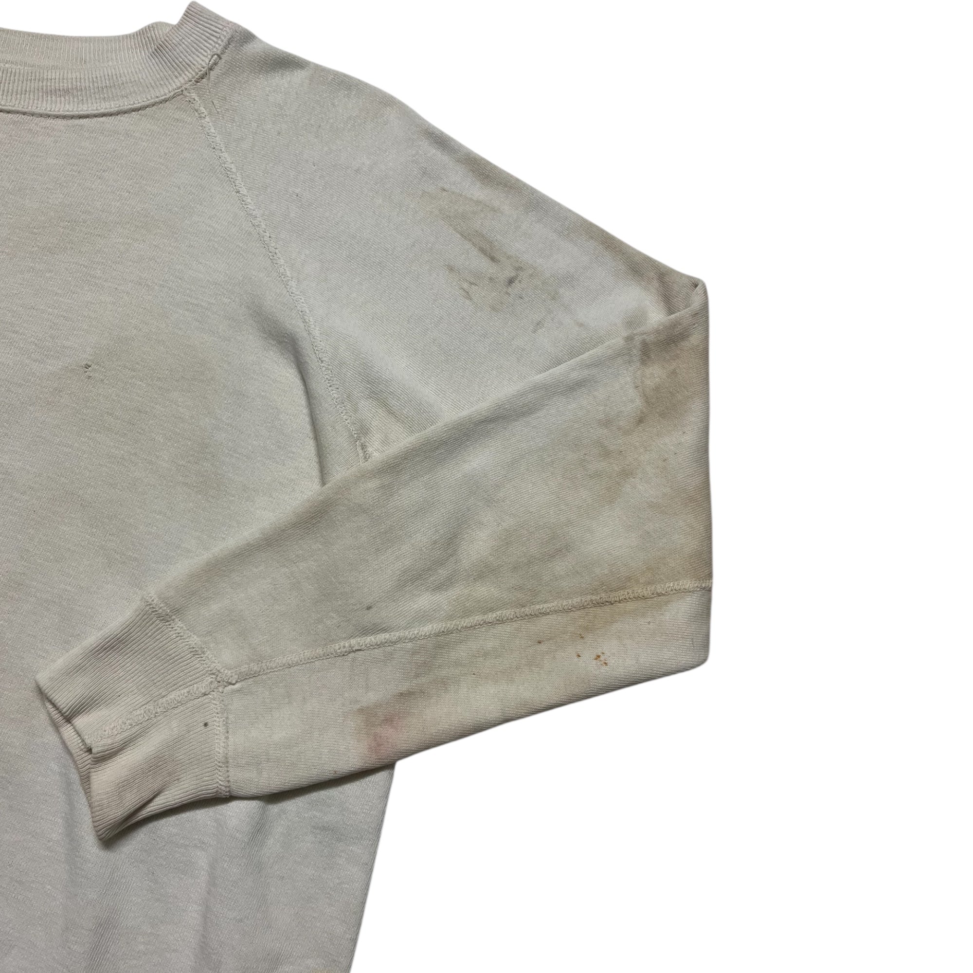 1960s Distressed White Raglan Crewneck Sweatshirt - Aged White - M