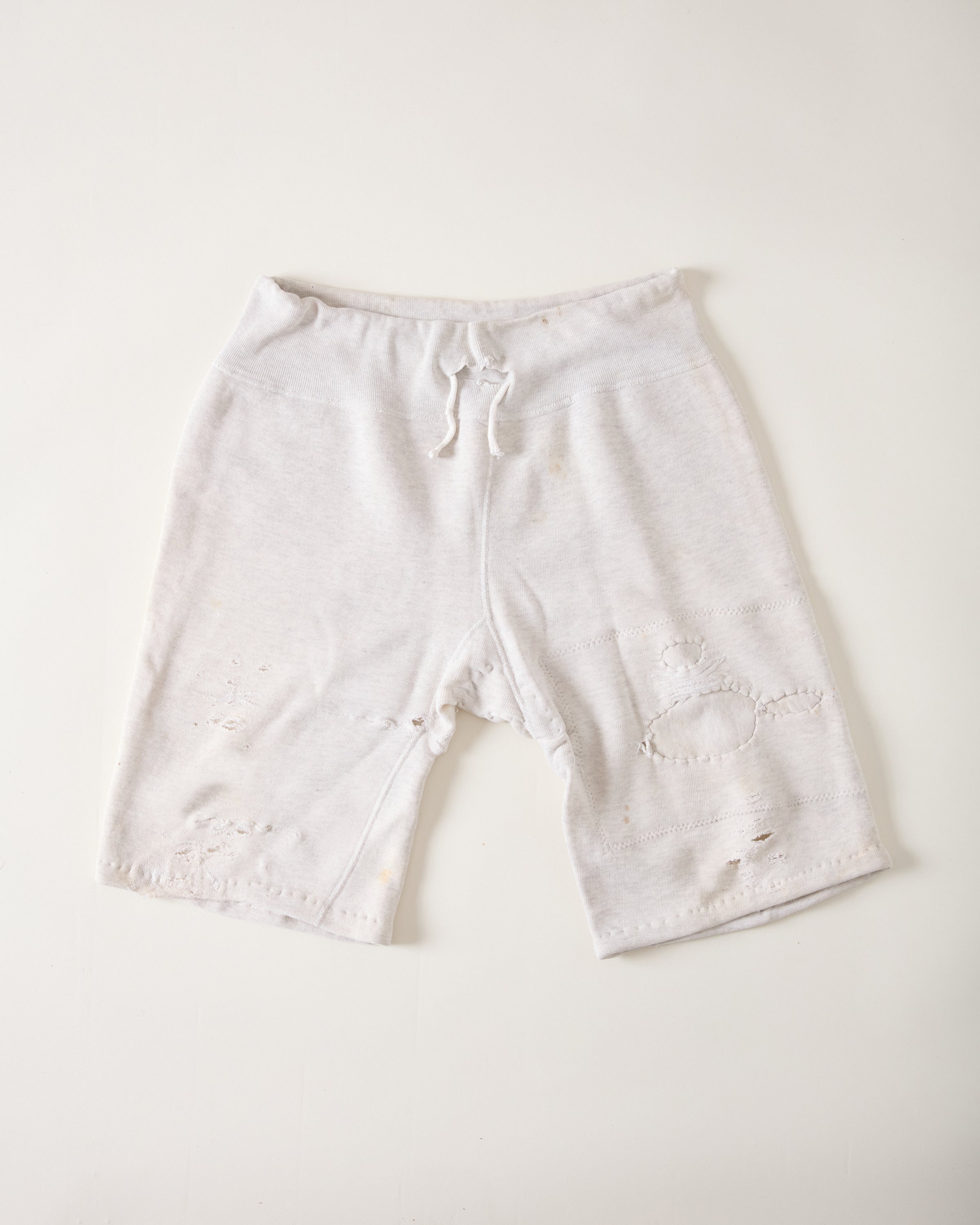 1950s Distressed & Repaired Sweat Shorts - Light Heather Grey - Accommodates 32-36 Waist