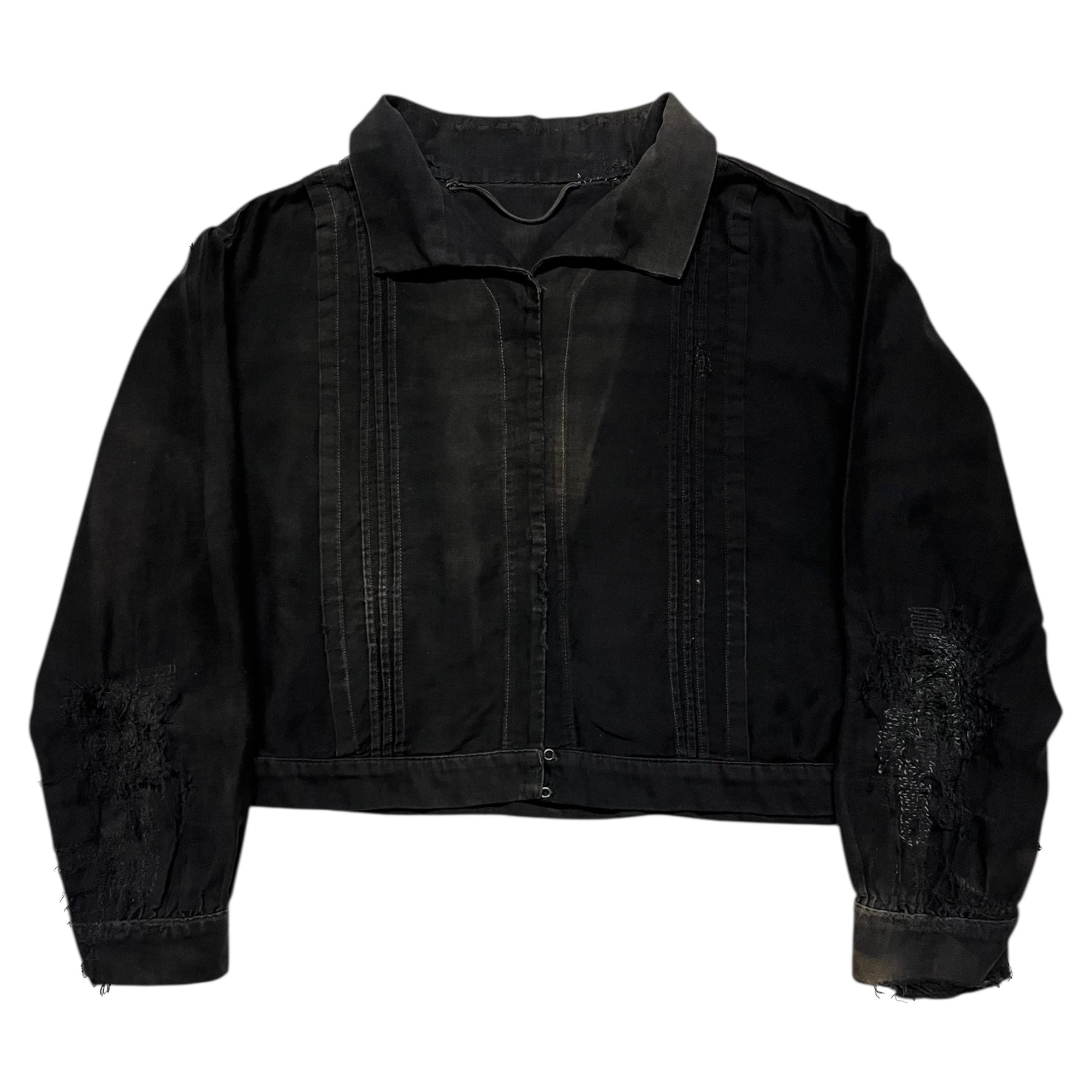 1920s French Satin Fermier Cropped Pleated Sun Faded Jacket - Faded Black - S/M