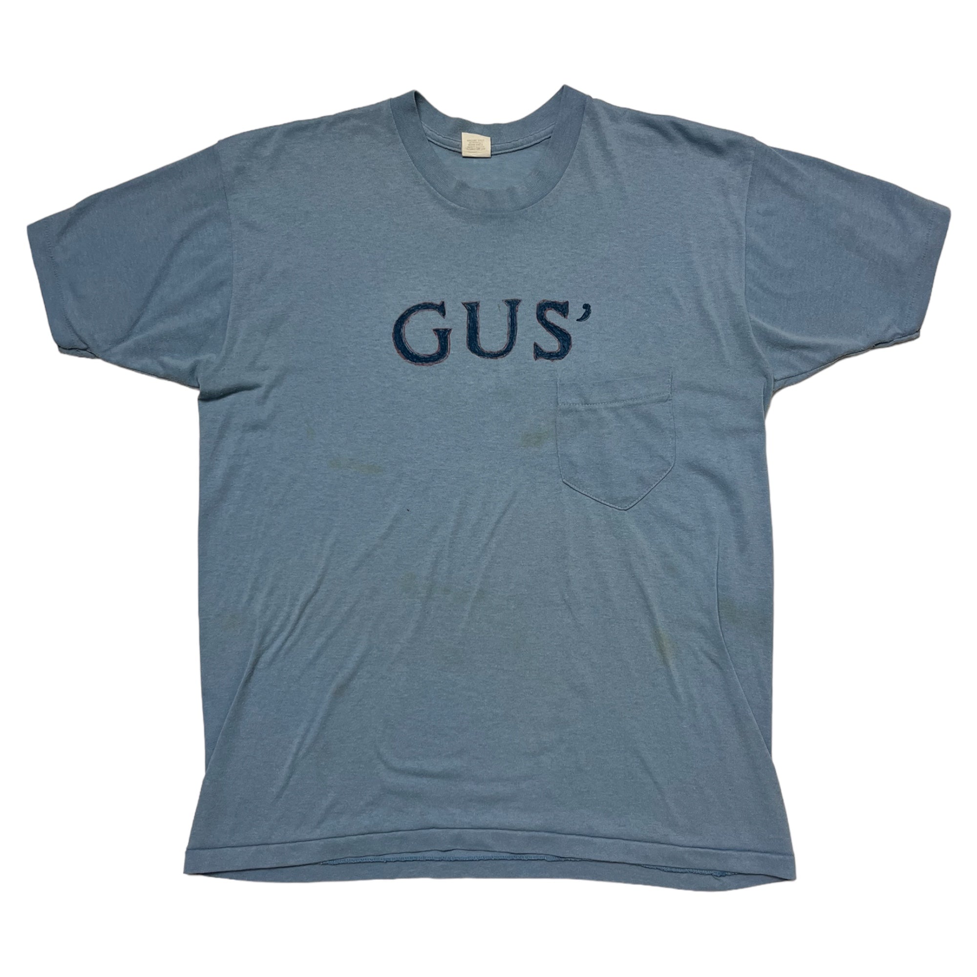 1970s Hand-Drawn ‘Gus’ Pocket T-Shirt - Light Blue - M/L