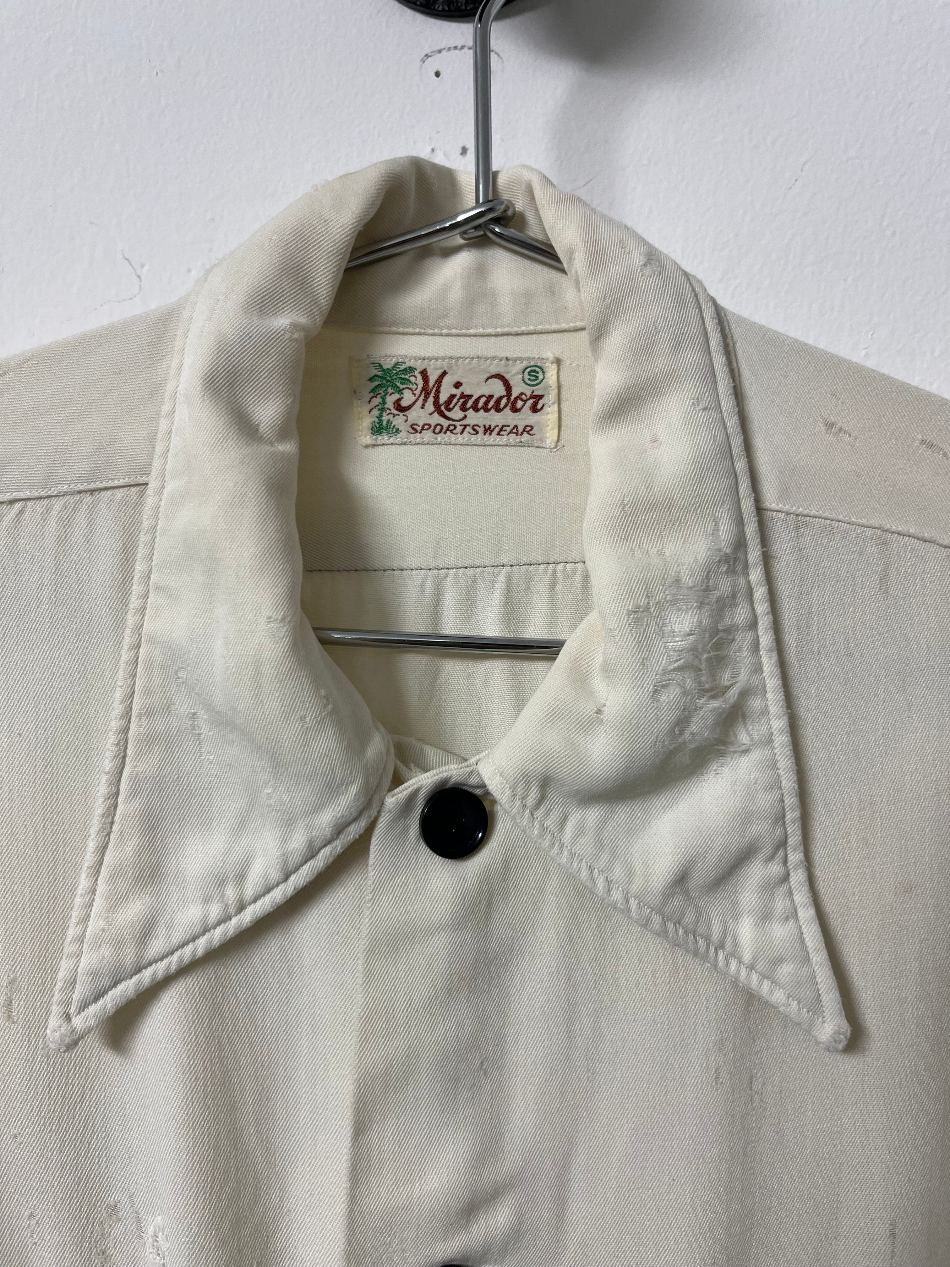 1950s Distressed Gabardine Button Up Shirt - Milk/Desert White - S/M