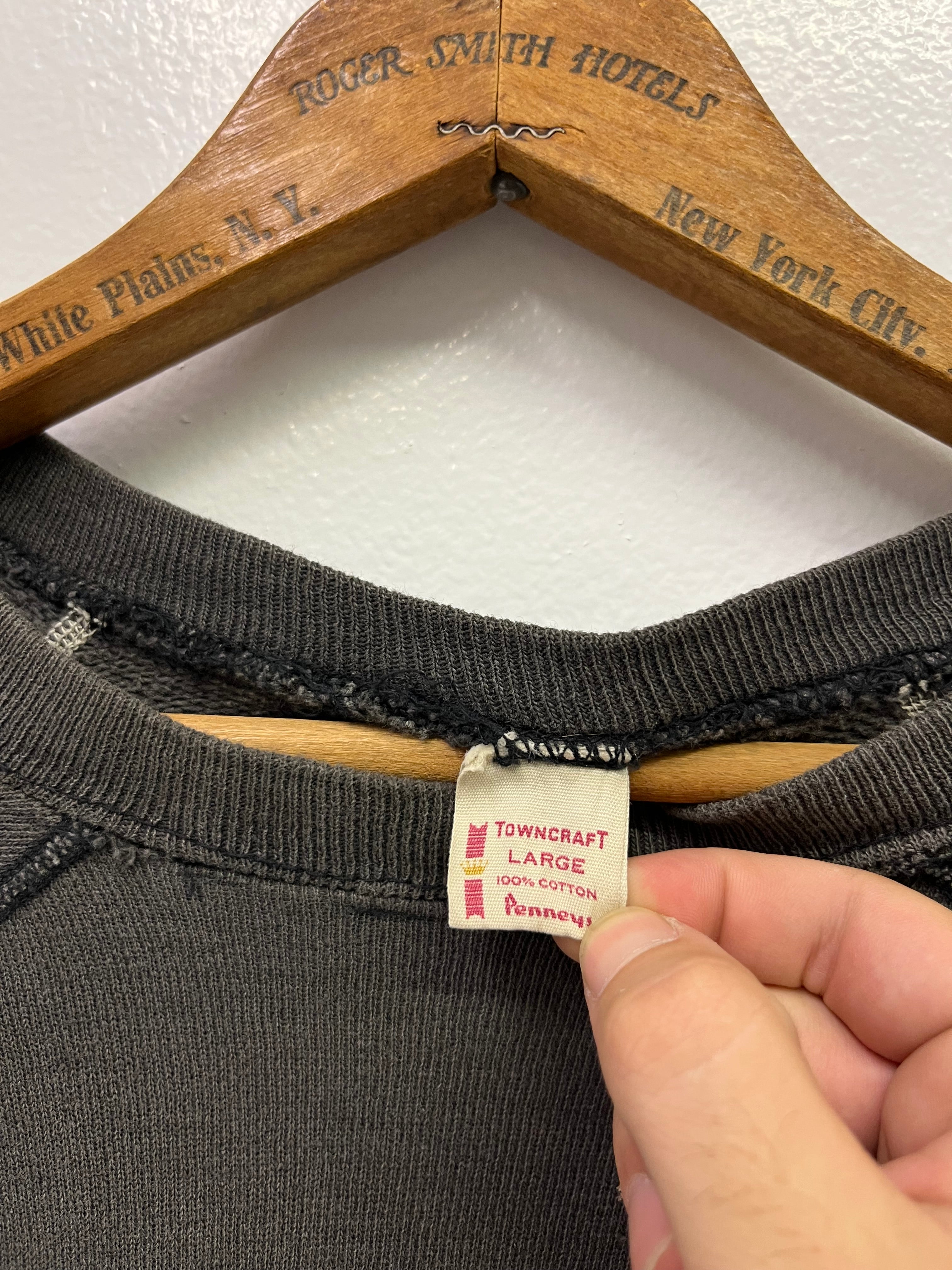 1960s Distressed Cutoff Crewneck Sweatshirt - Faded Black - M/L