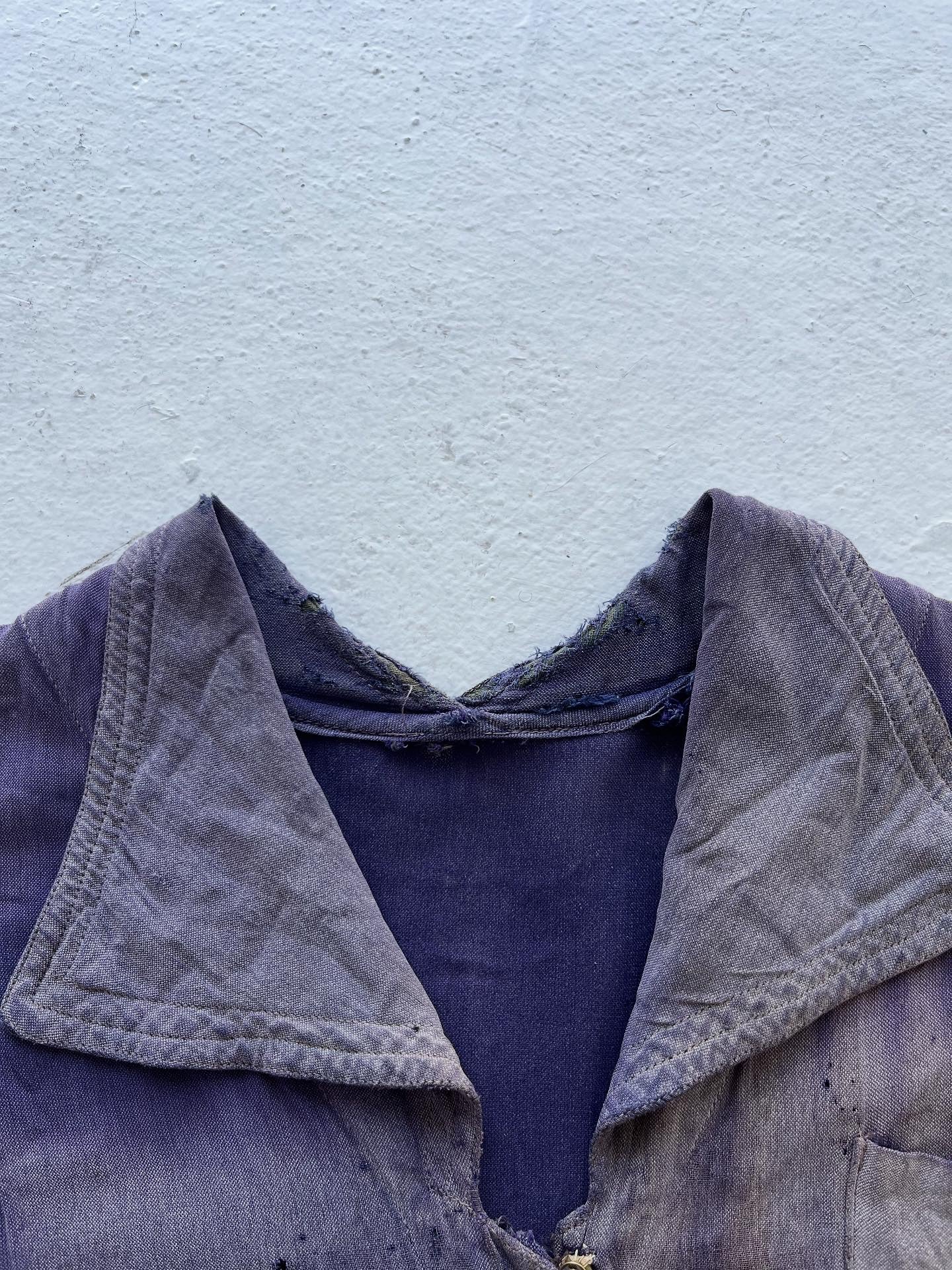 1930s Sun Faded, Thrashed & Repaired Cotton-Linen Farm Dress - Faded Purple - One Size