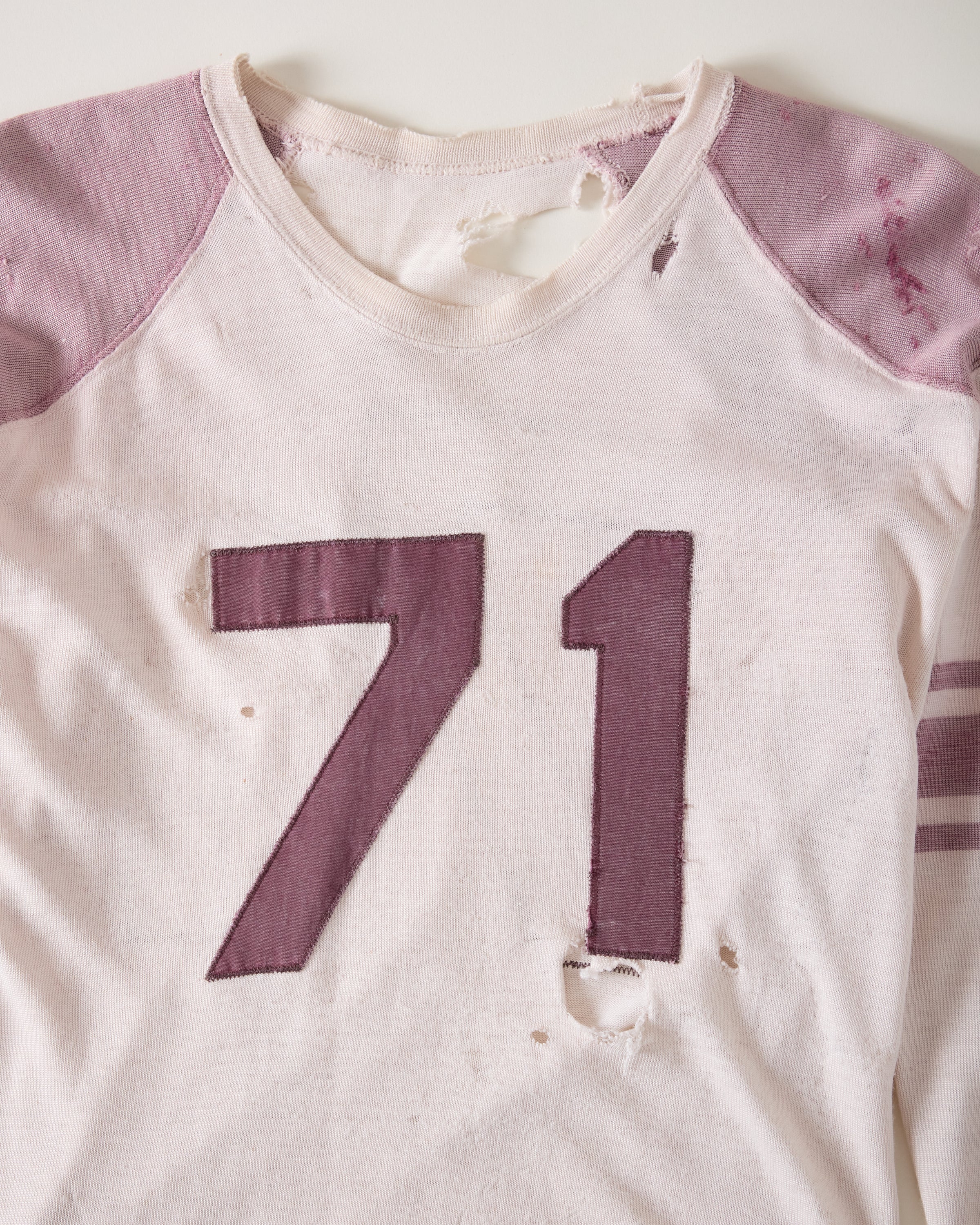1950s Distressed Rawlings ‘Ra-Tex’ Football Shirt - Eccru/Faded Plum - L